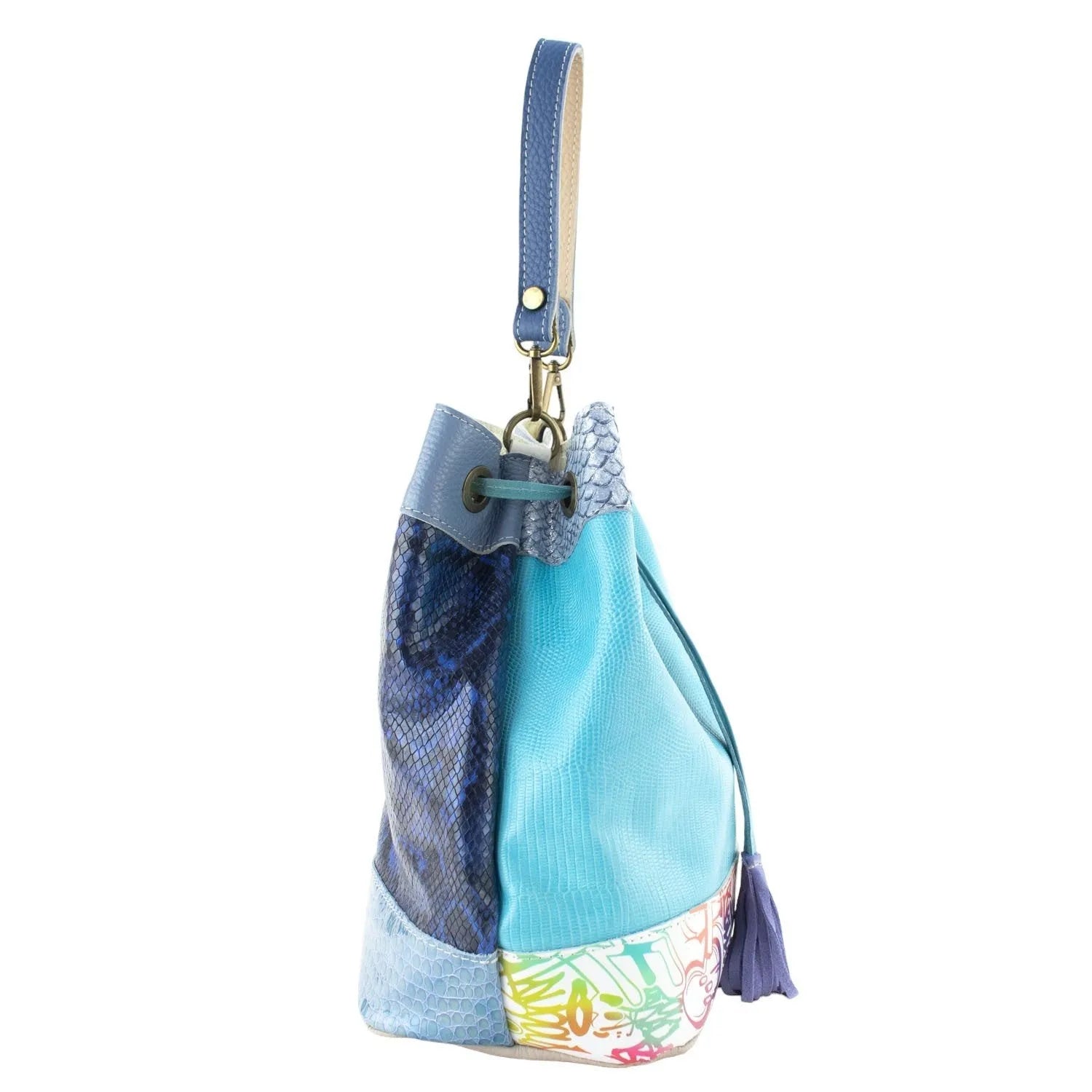 Bolso bombonera en Piel Pregato Simona Azul cian - KimondoShop