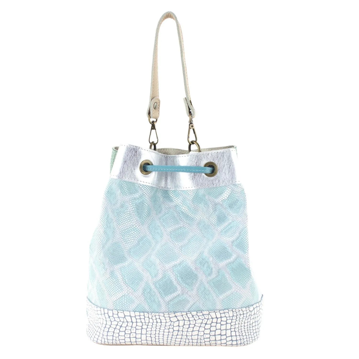 Bolso bombonera en Piel Pregato Simona Azul claro - KimondoShop