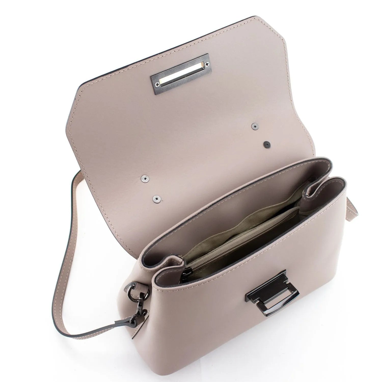 Bolso con solapa en piel Pregato Passione Taupe - KimondoShop