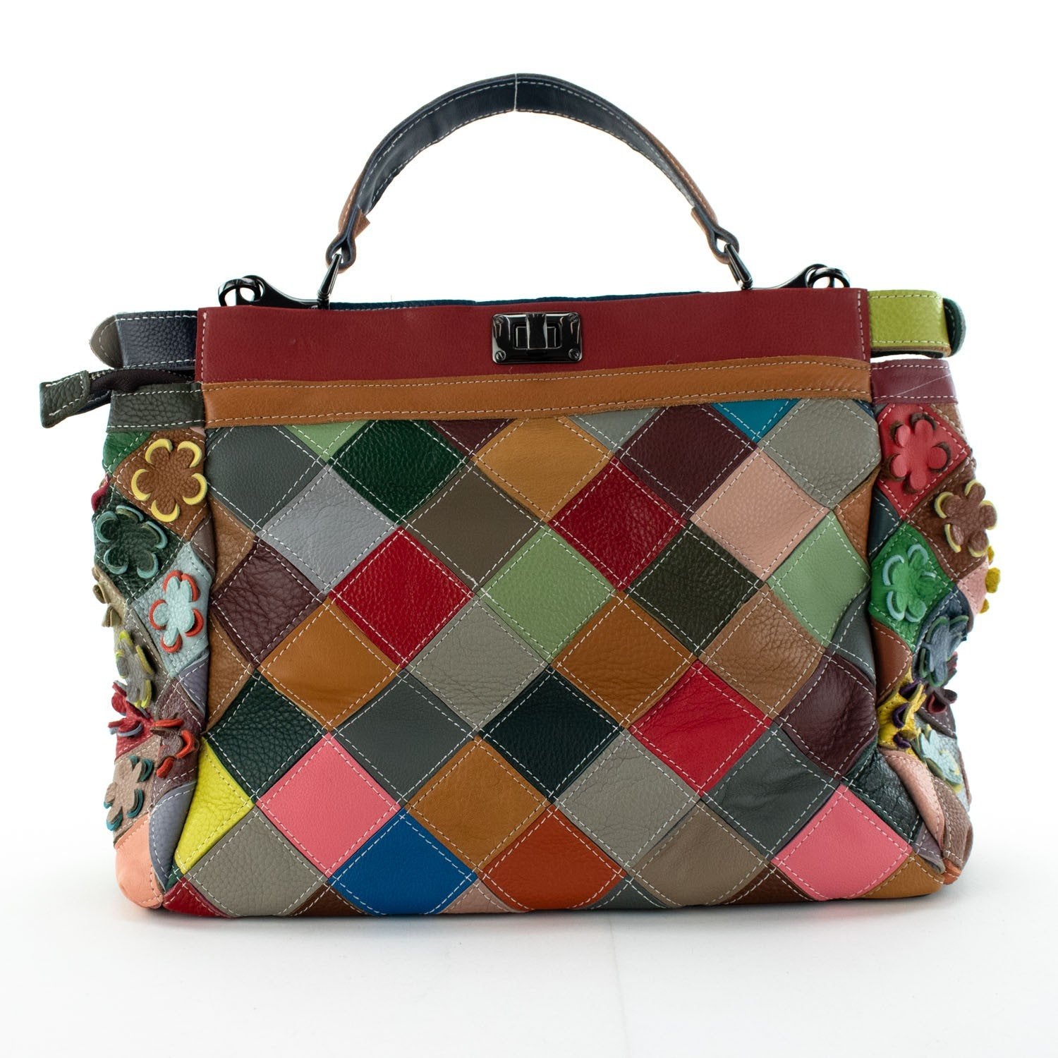 Bolso de mano con broche en Piel Pregato Mosaic Floral - KimondoShop