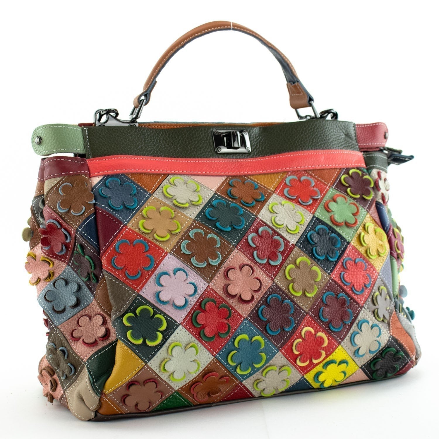 Bolso de mano con broche en Piel Pregato Mosaic Floral - KimondoShop