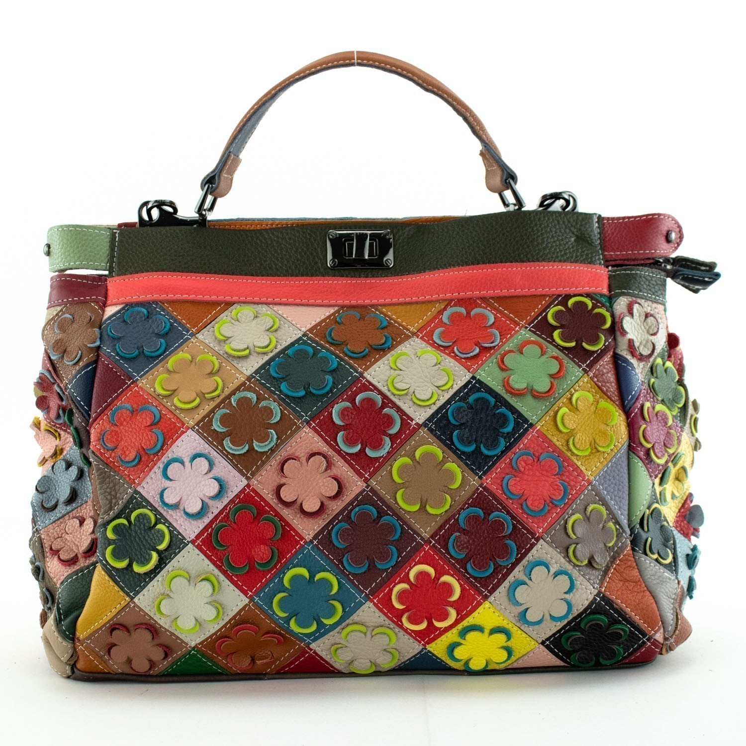 Bolso de mano con broche en Piel Pregato Mosaic Floral - KimondoShop