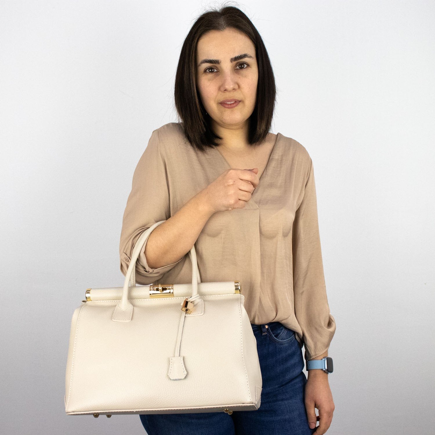 Bolso de mano en Piel Pregato Classic Beige - KimondoShop