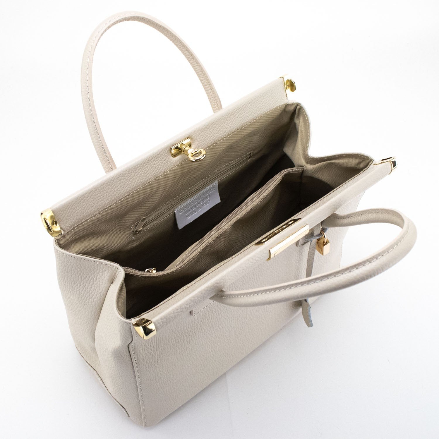 Bolso de mano en Piel Pregato Classic Beige - KimondoShop