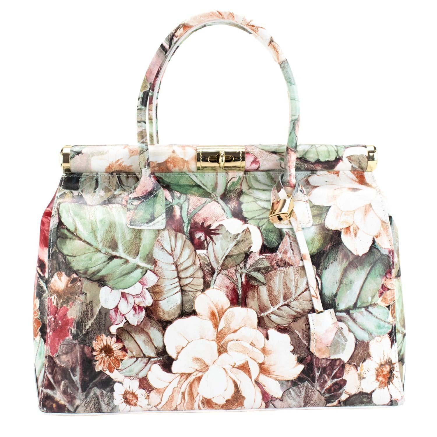 Bolso de mano en Piel Pregato Classic Flores Beige - KimondoShop