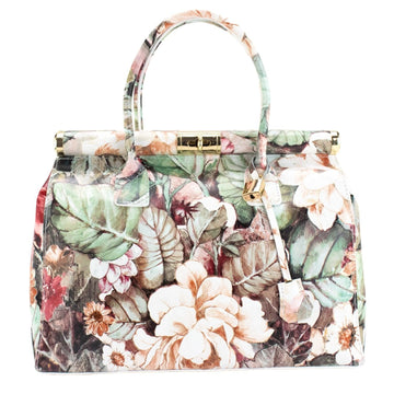 Bolso de mano en Piel Pregato Classic Flores Beige - KimondoShop