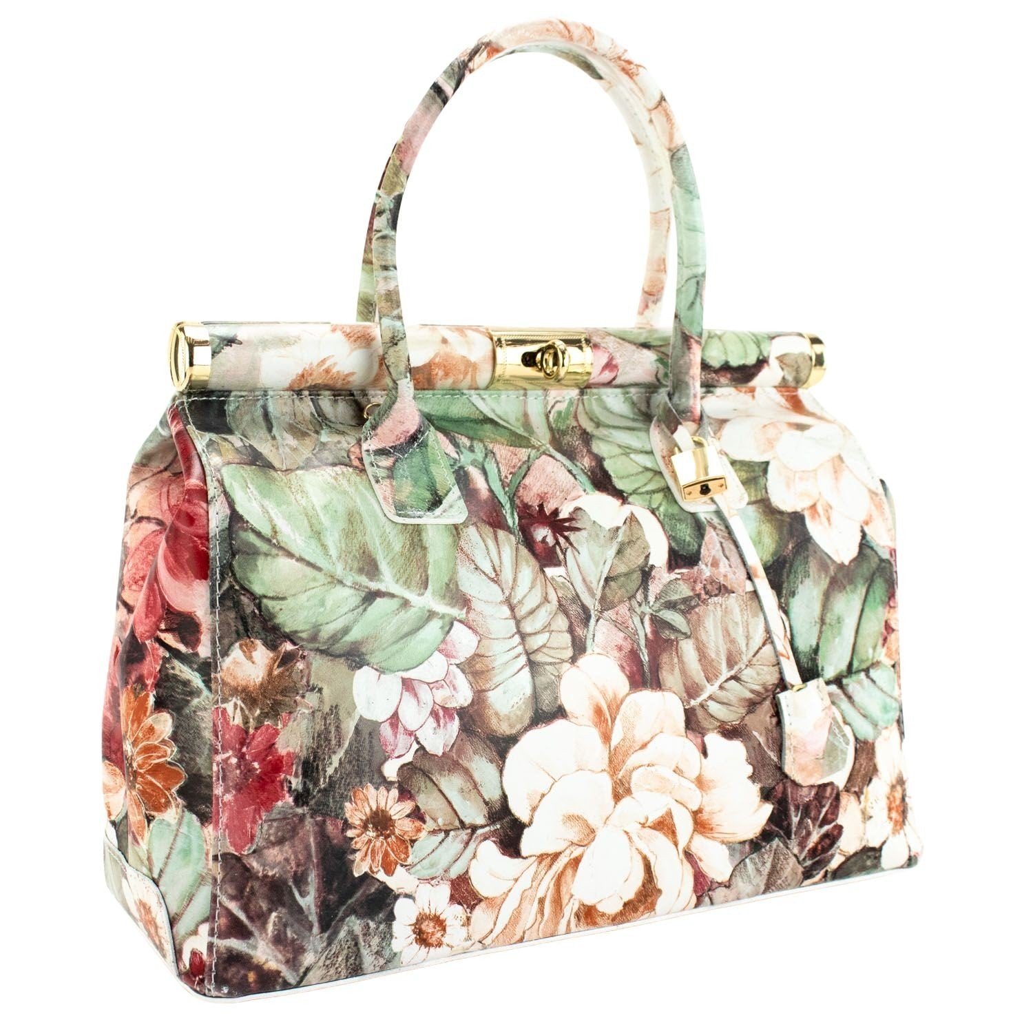 Bolso de mano en Piel Pregato Classic Flores Beige - KimondoShop