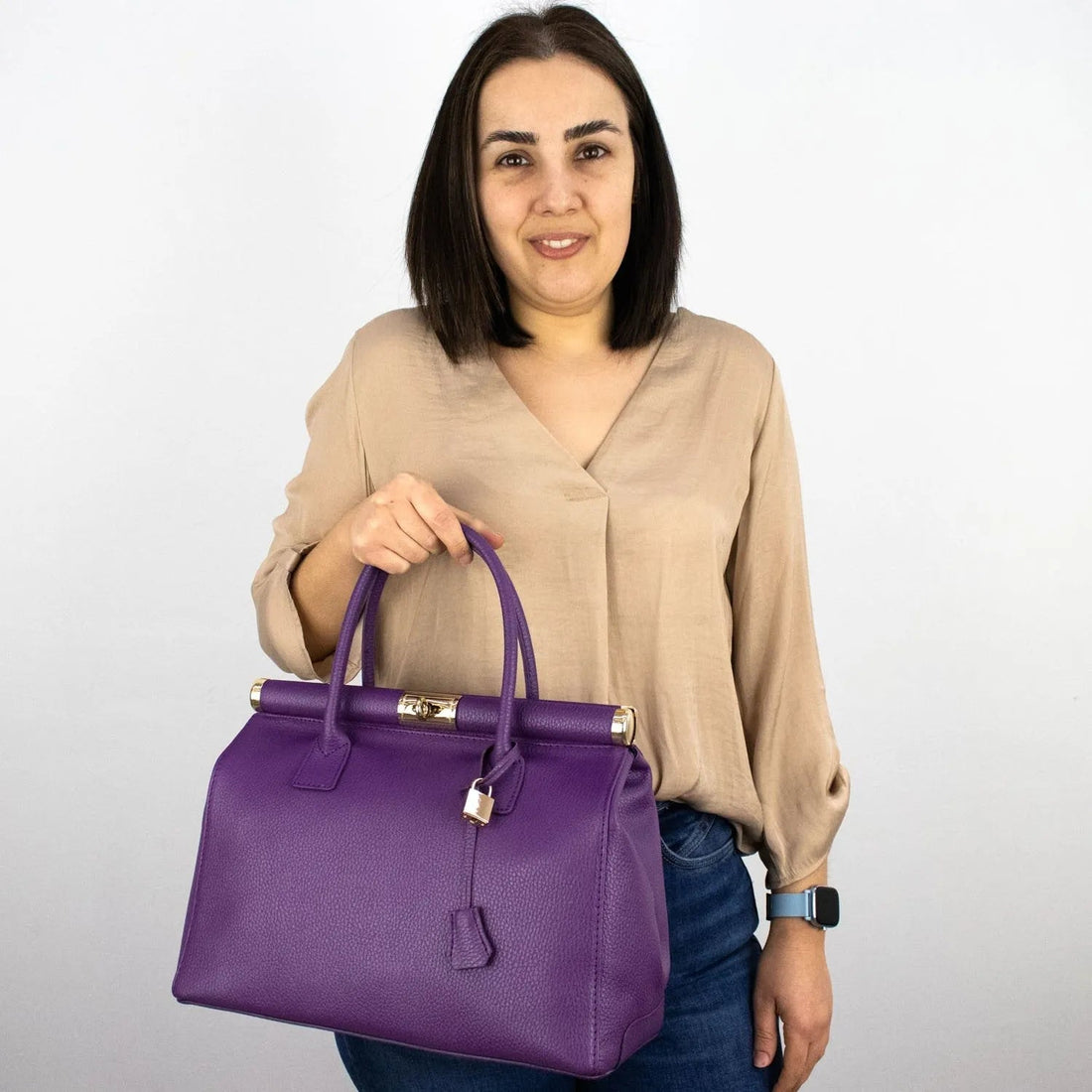 Bolso de mano en Piel Pregato Classic Lila - KimondoShop