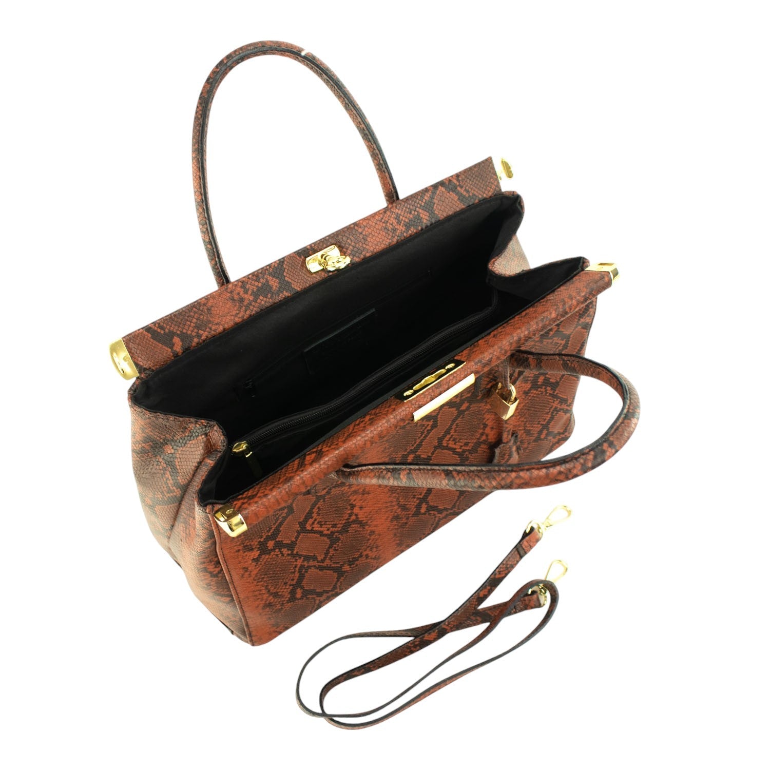 Bolso de mano en Piel Pregato Classic Snake Camel - KimondoShop