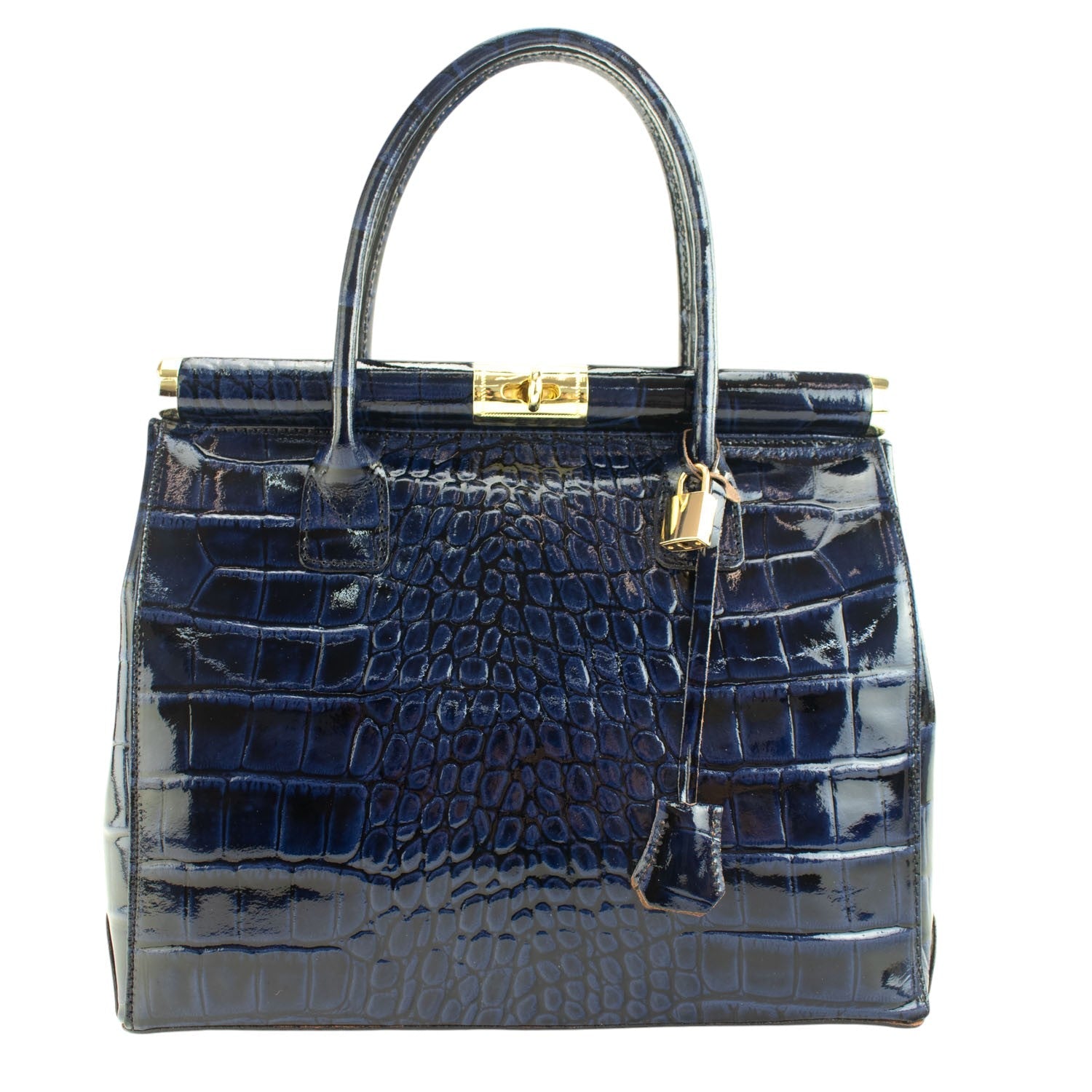 Bolso de mano en Piel Pregato Classic Special Croc Azul marino - KimondoShop