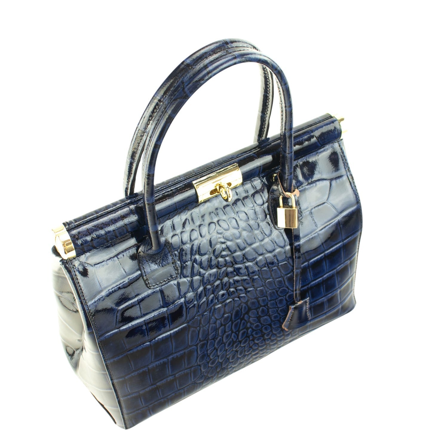 Bolso de mano en Piel Pregato Classic Special Croc Azul marino - KimondoShop