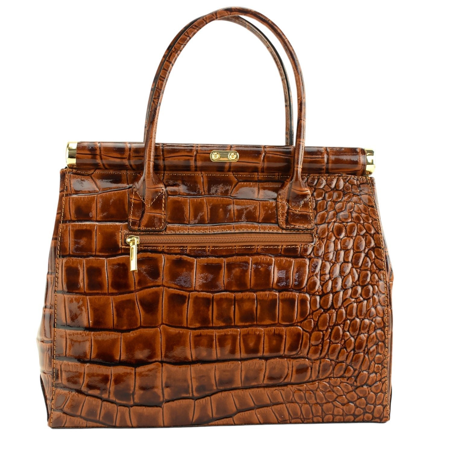 Bolso de mano en Piel Pregato Classic Special Croc Camel - KimondoShop