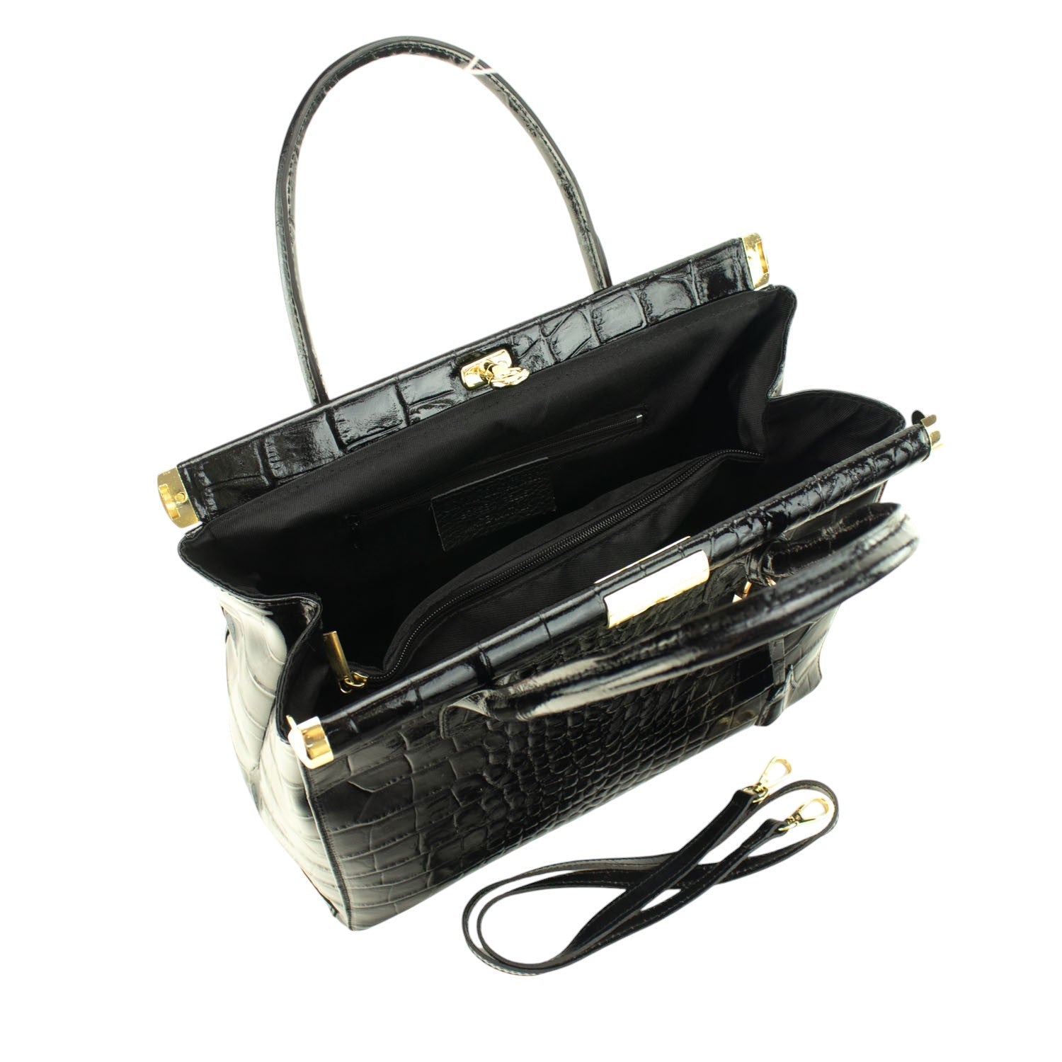 Bolso de mano en Piel Pregato Classic Special Croc Negro - KimondoShop