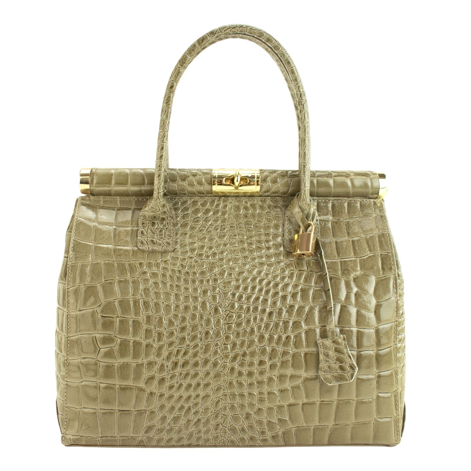 Bolso de mano en Piel Pregato Classic Special Croc Taupe - KimondoShop