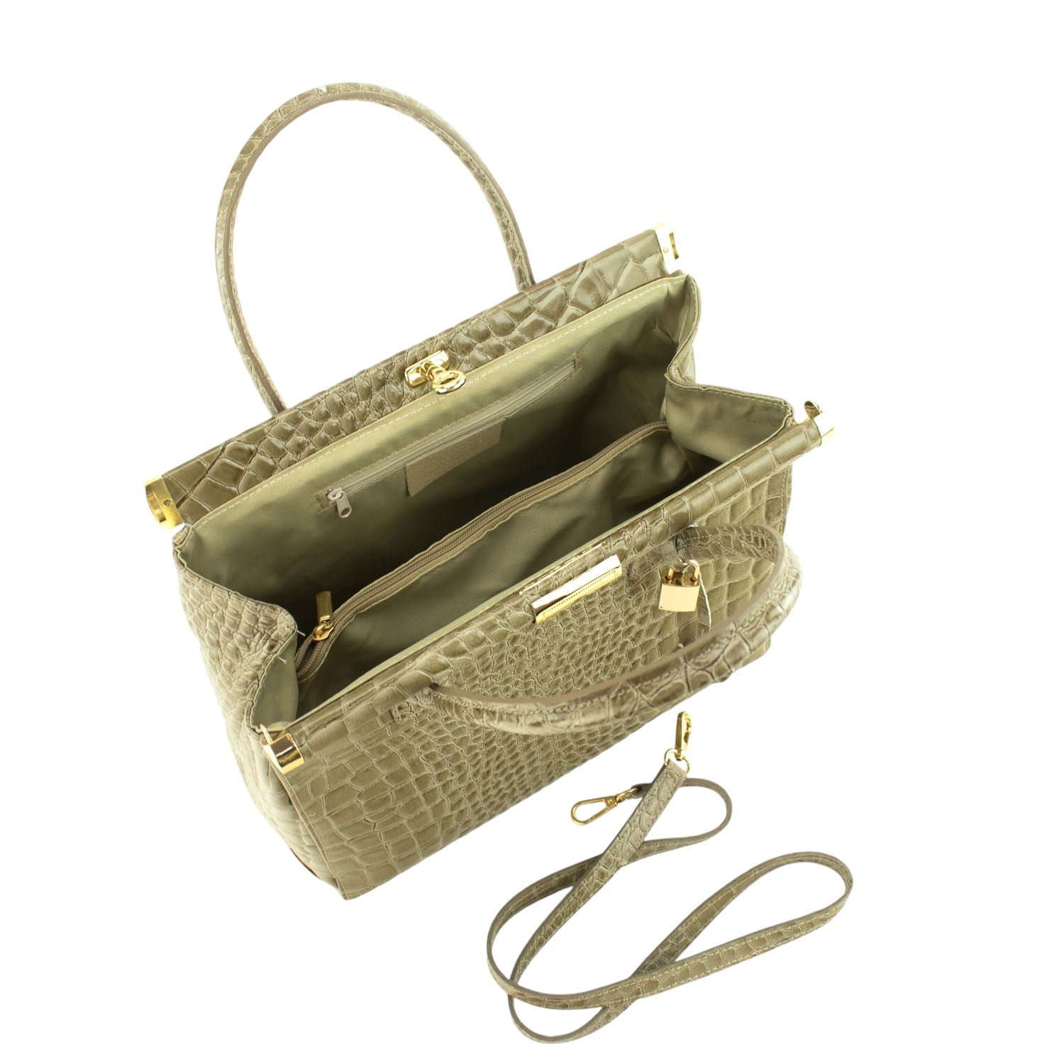 Bolso de mano en Piel Pregato Classic Special Croc Taupe - KimondoShop