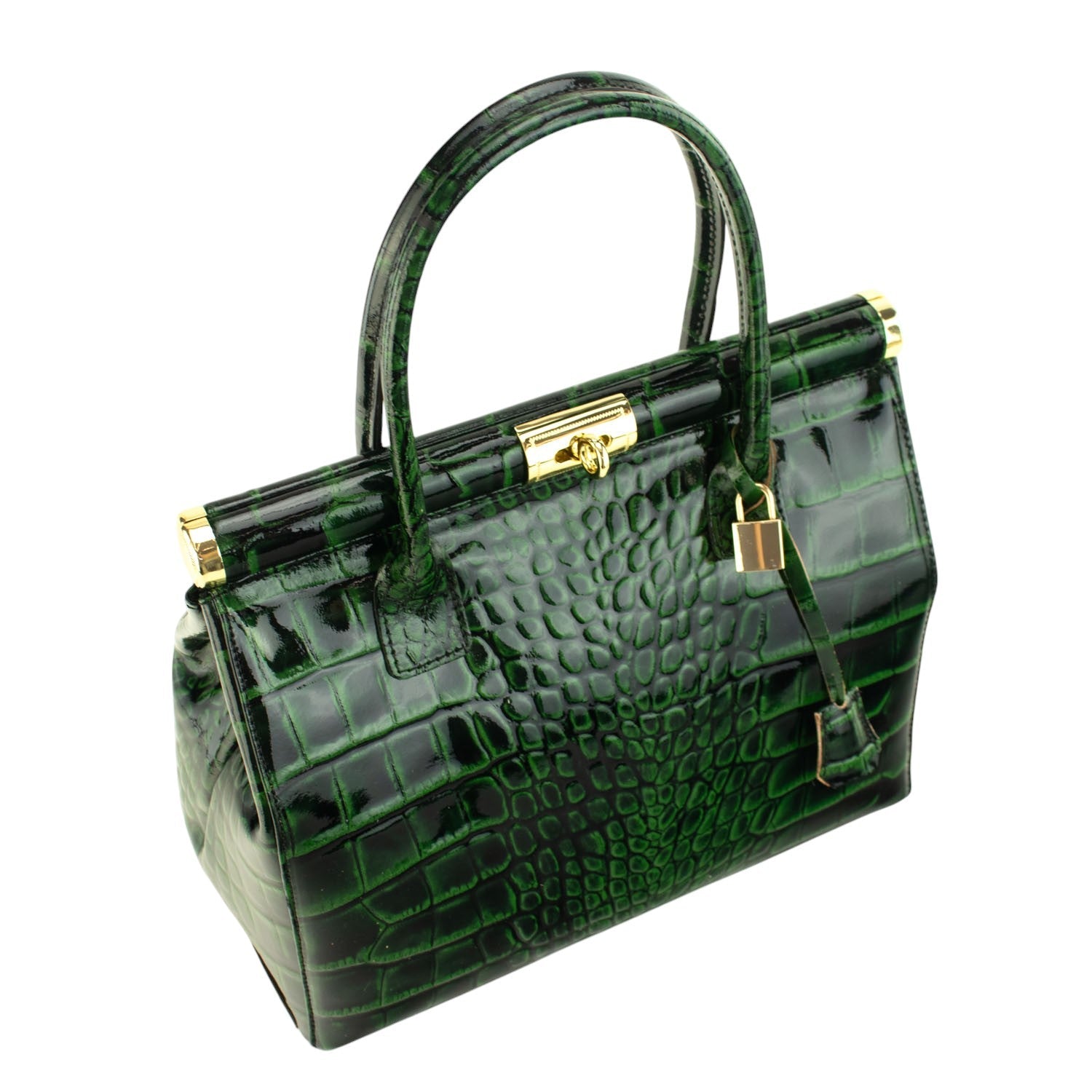 Bolso de mano en Piel Pregato Classic Special Croc Verde - KimondoShop