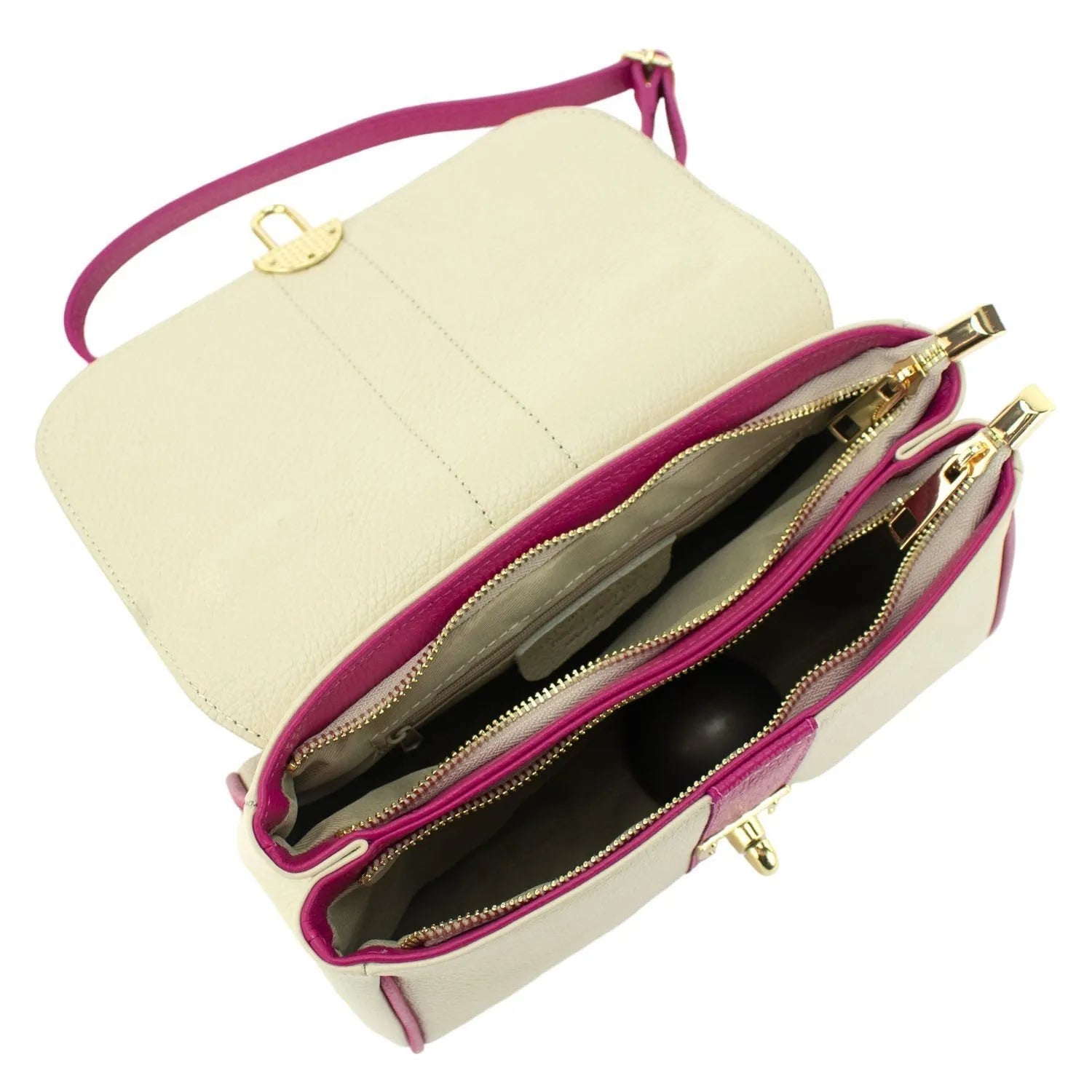 Bolso de Piel Pregato Idillio Bicolor Fucsia Beige - KimondoShop