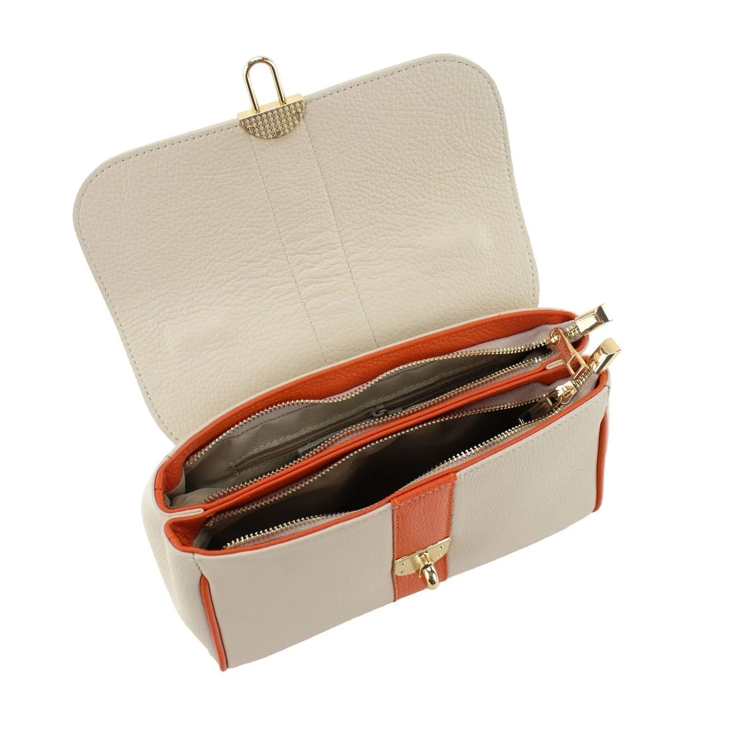 Bolso de Piel Pregato Idillio Bicolor Naranja Beige - KimondoShop