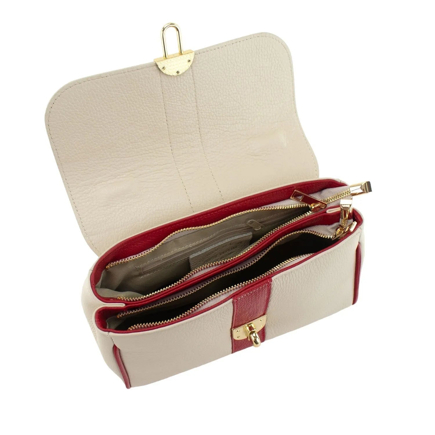 Bolso de Piel Pregato Idillio Bicolor Rojo Beige - KimondoShop