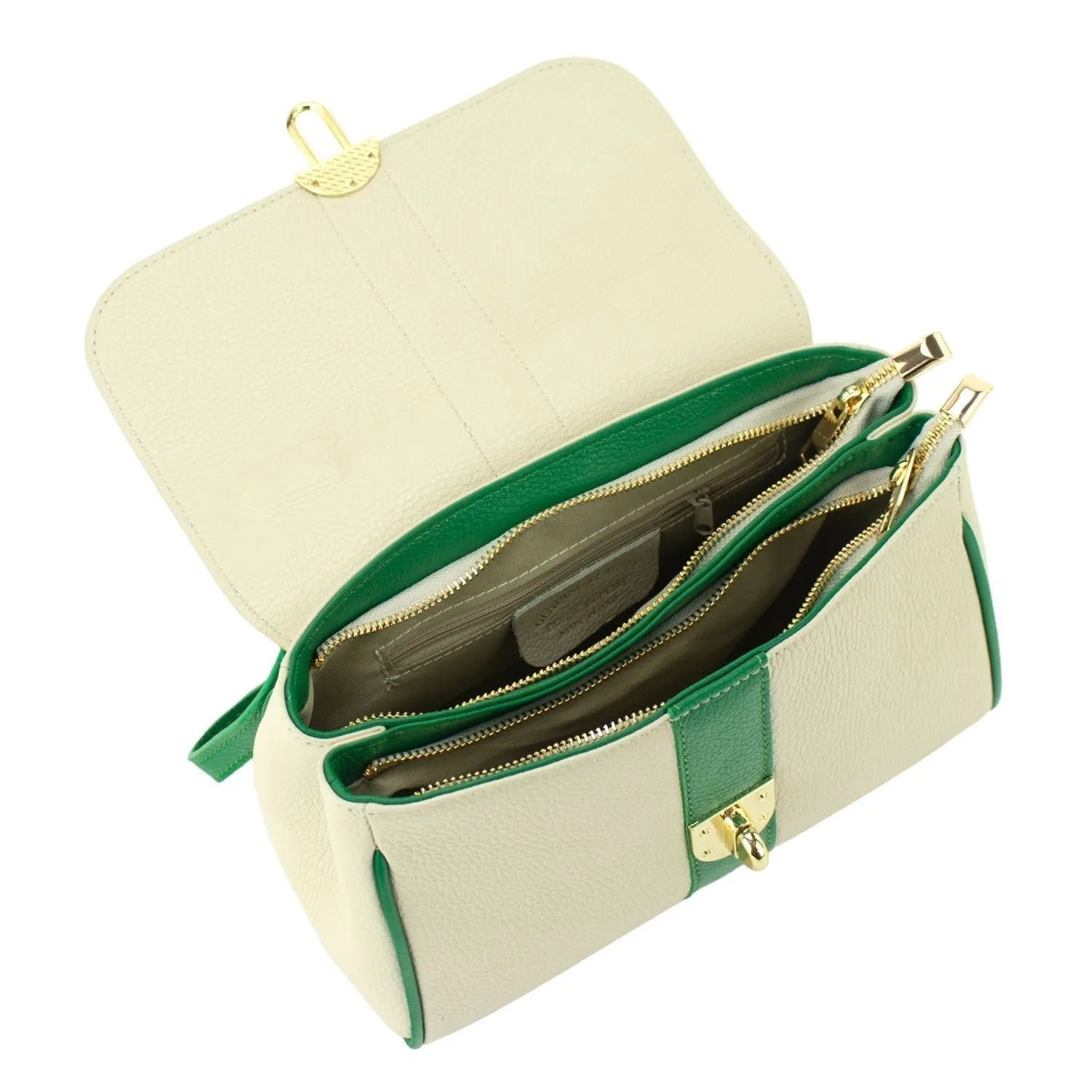 Bolso de Piel Pregato Idillio Bicolor Verde Beige - KimondoShop