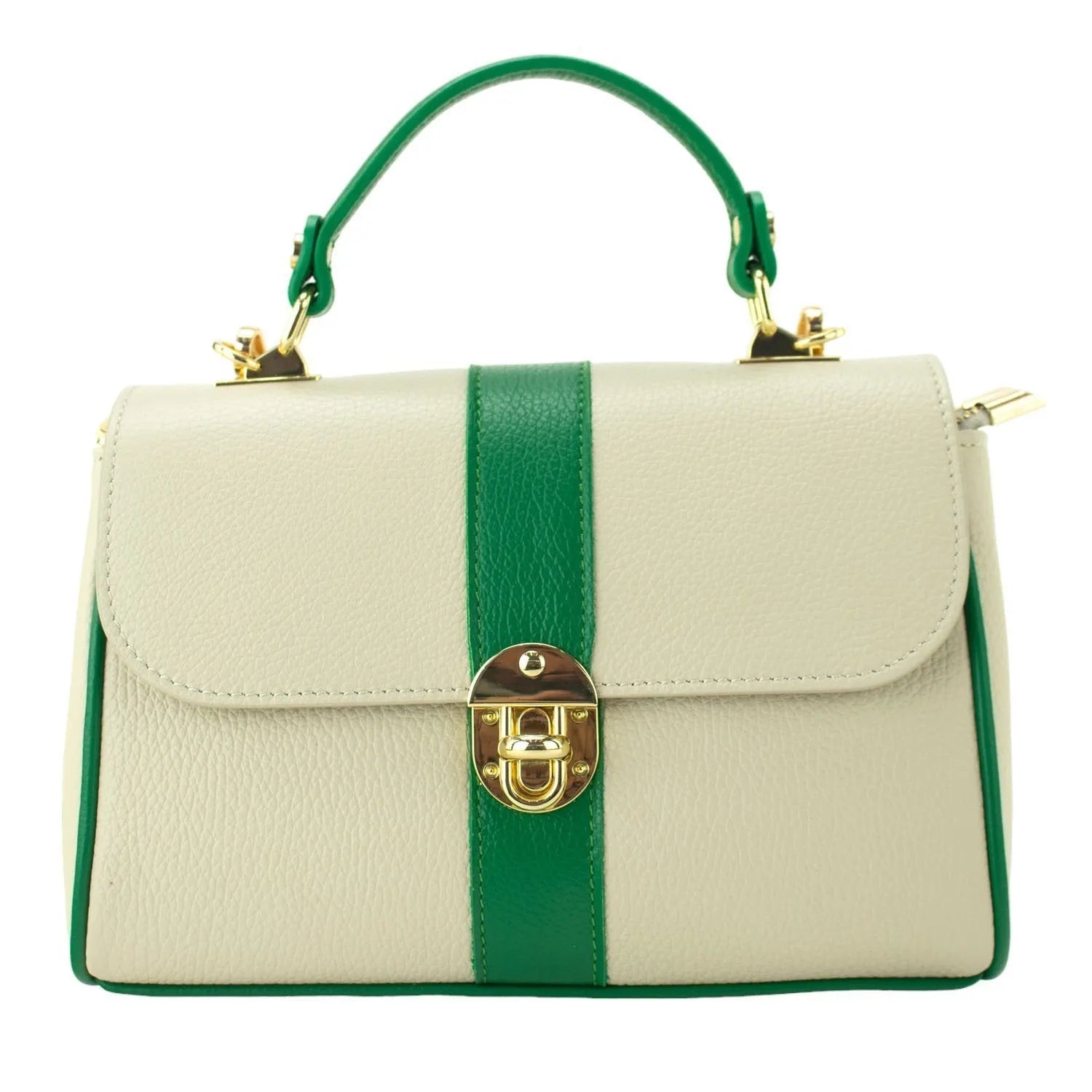 Bolso de Piel Pregato Idillio Bicolor Verde Beige - KimondoShop