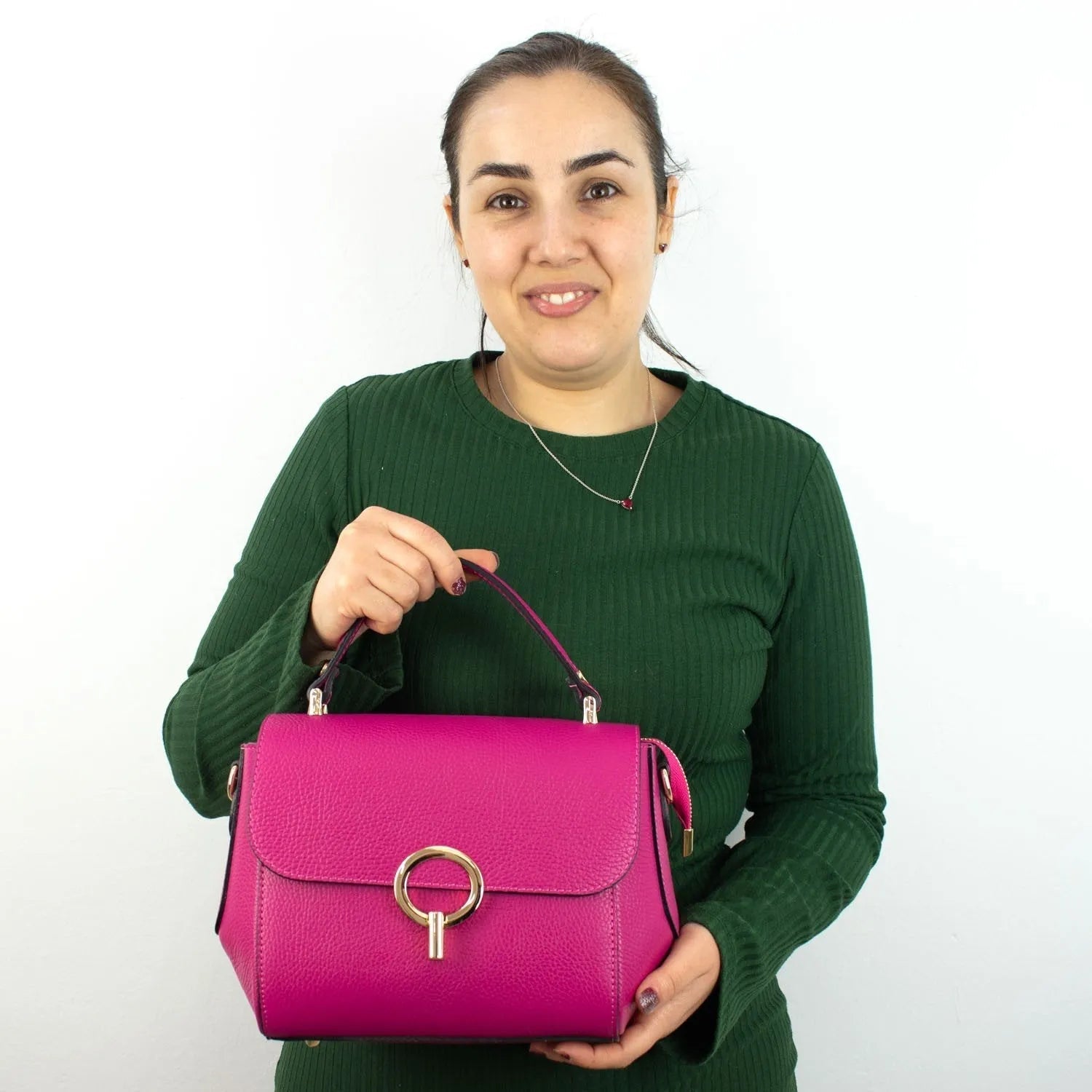 Bolso de Piel Pregato Omega Fucsia - KimondoShop