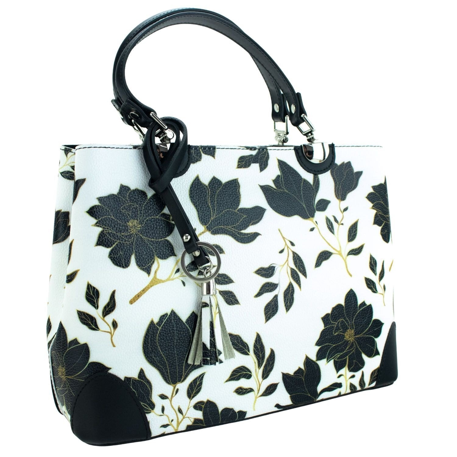 Bolso en piel Pregato Eleganza Fiori Neri Negro - KimondoShop