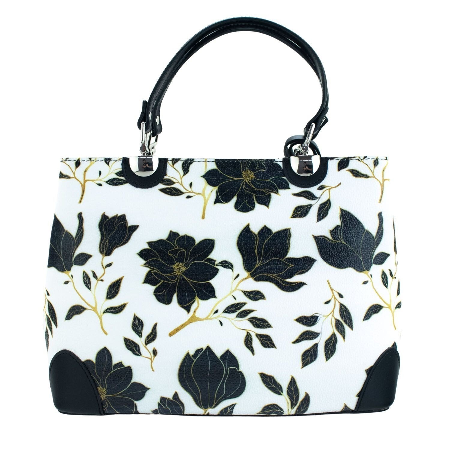 Bolso en piel Pregato Eleganza Fiori Neri Negro - KimondoShop