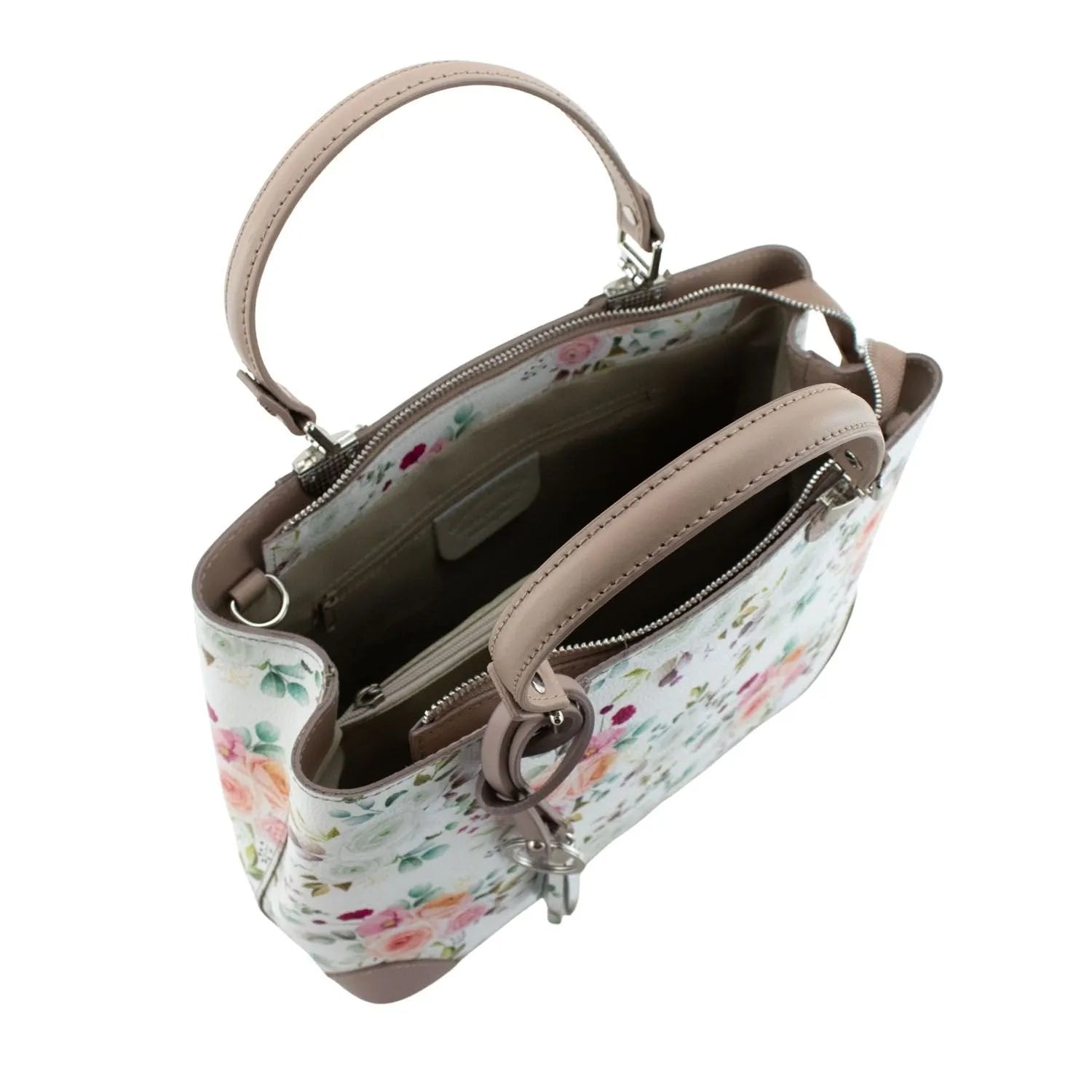 Bolso en piel Pregato Eleganza Floral Taupe - KimondoShop