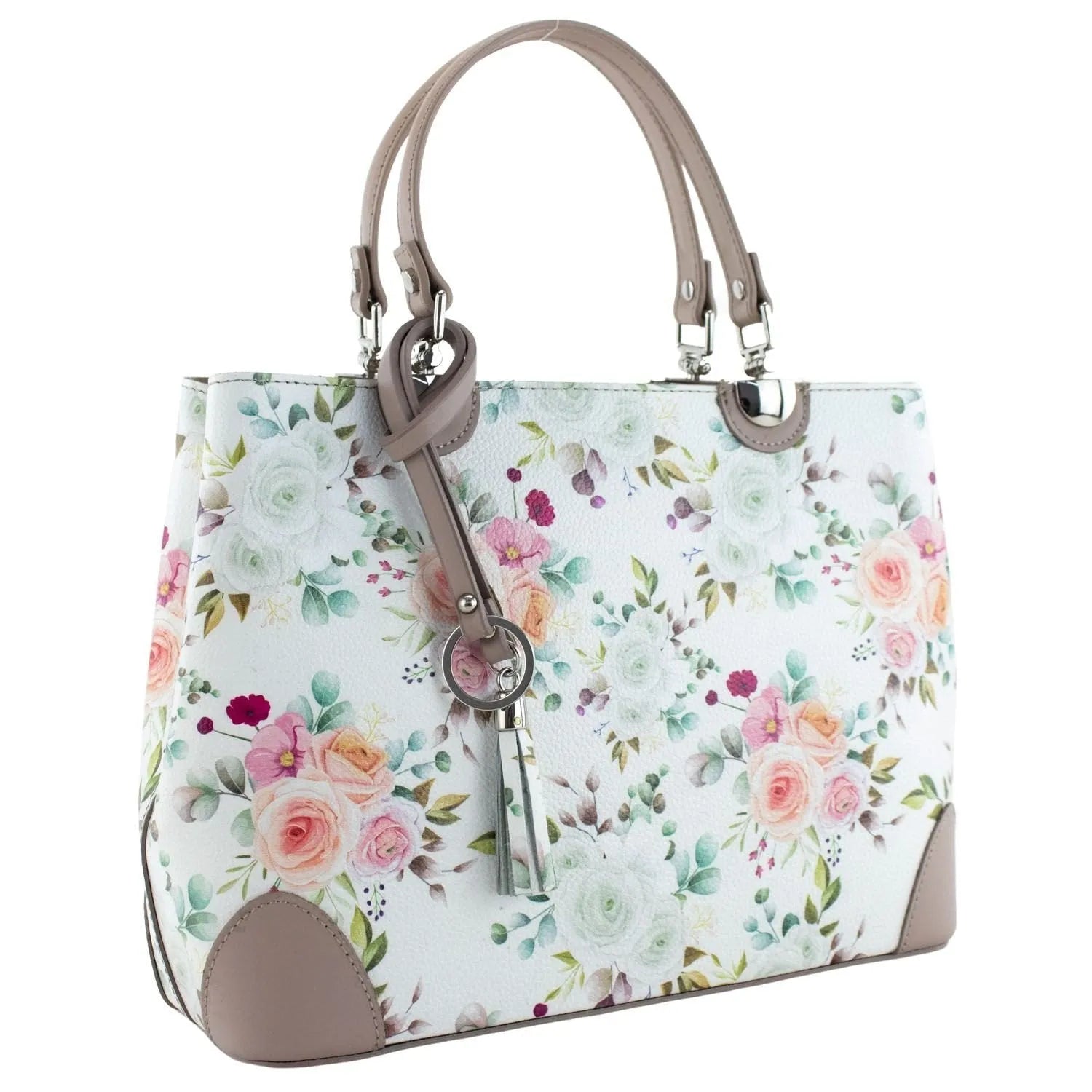 Bolso en piel Pregato Eleganza Floral Taupe - KimondoShop