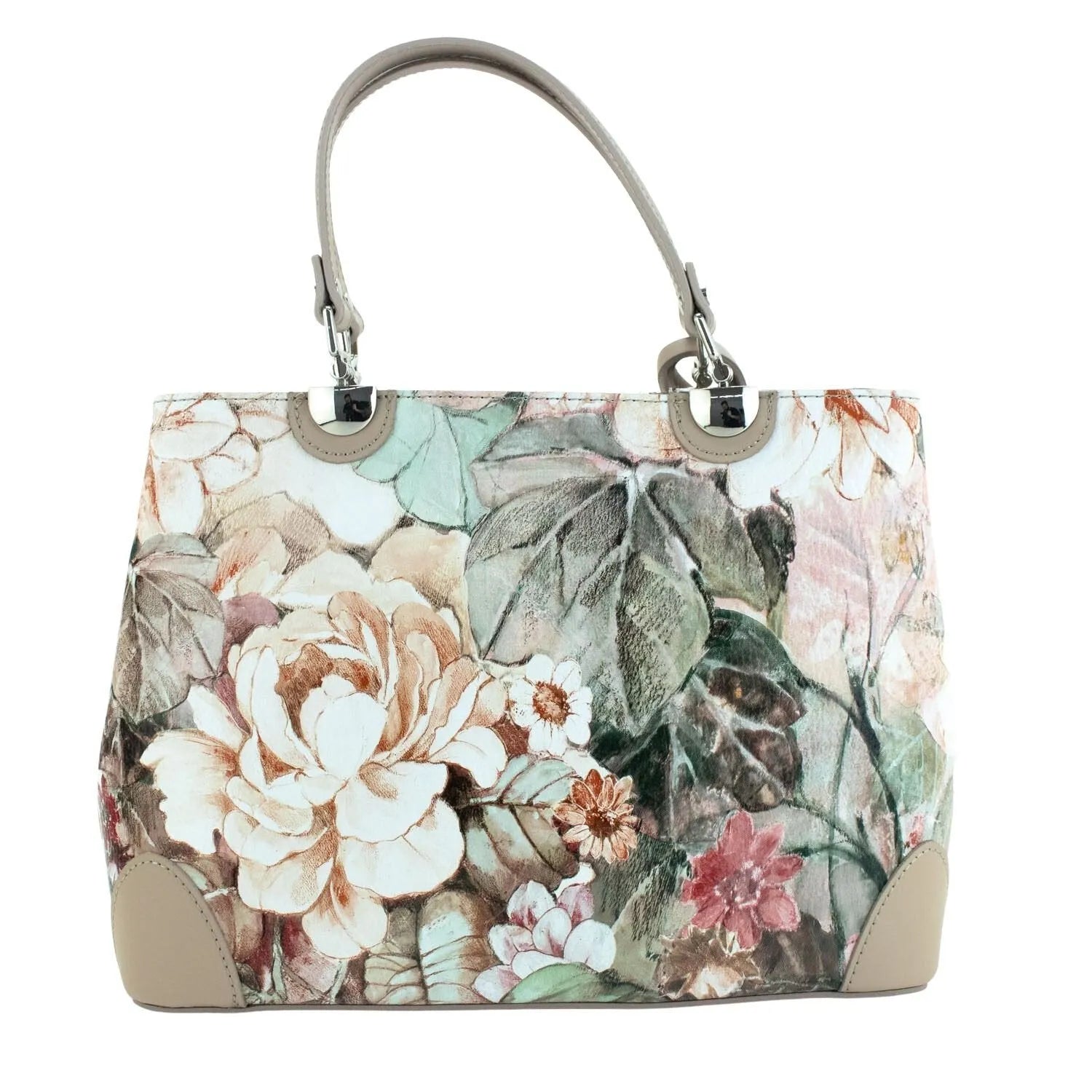 Bolso en piel Pregato Eleganza Flores Beige - KimondoShop