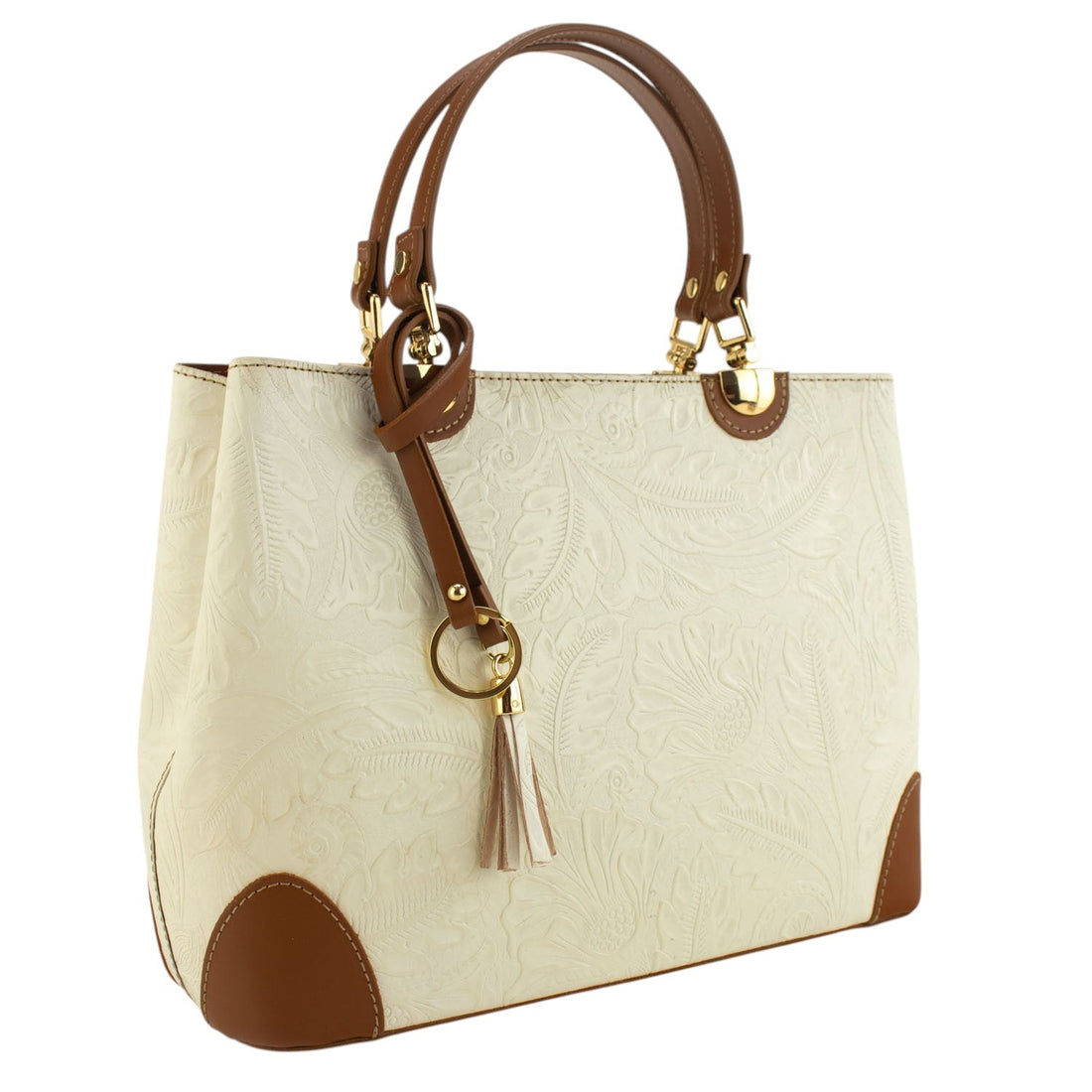 Bolso en piel Pregato Eleganza Grabado Marrón Beige - KimondoShop