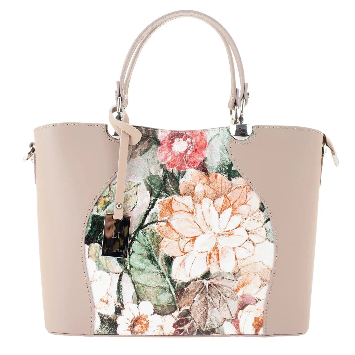 Bolso en piel Pregato Eleganza Li Flores Taupe - KimondoShop