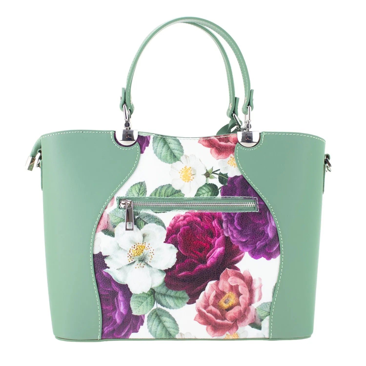 Bolso en piel Pregato Eleganza Li Flores verdes - KimondoShop