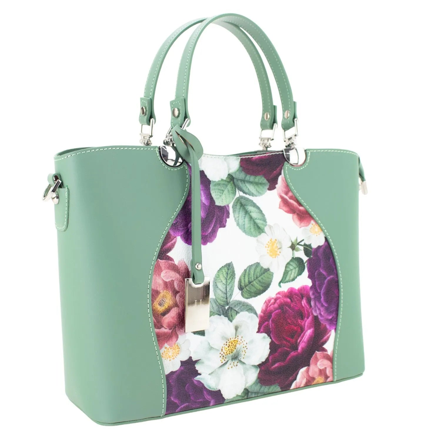 Bolso en piel Pregato Eleganza Li Flores verdes - KimondoShop