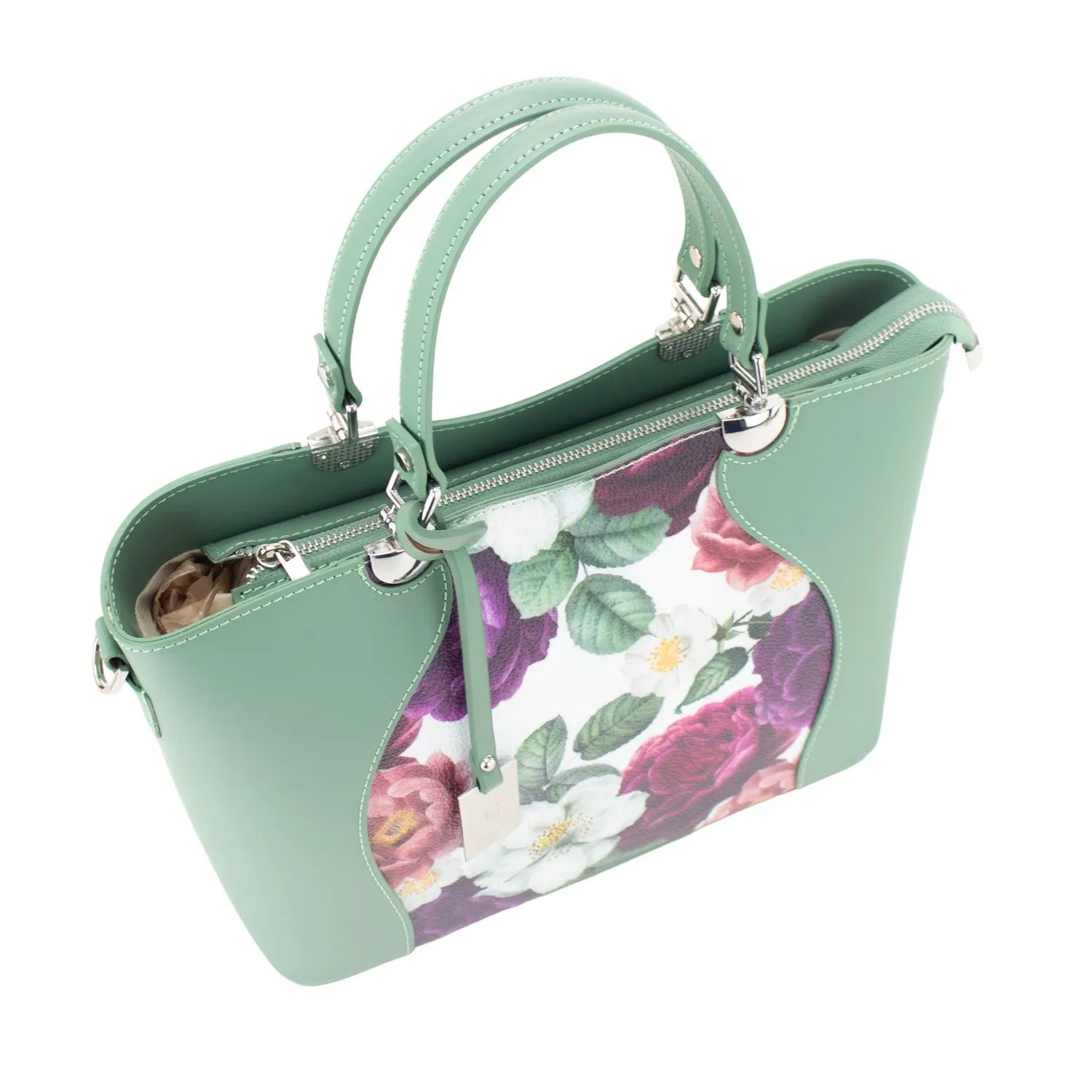 Bolso en piel Pregato Eleganza Li Flores verdes - KimondoShop