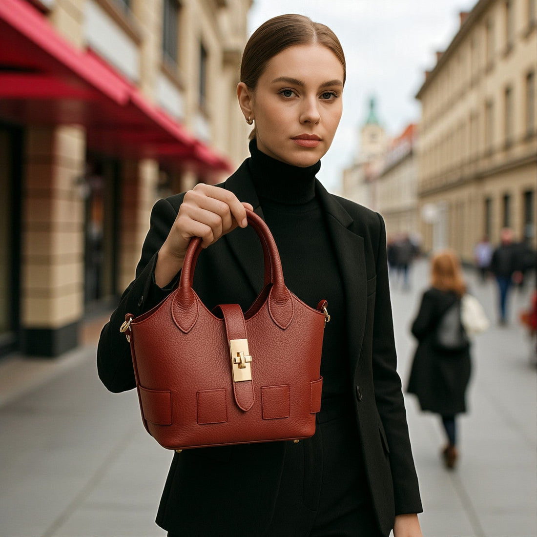 Bolso en Piel Pregato Piccolo tape Rojo oscuro - KimondoShop