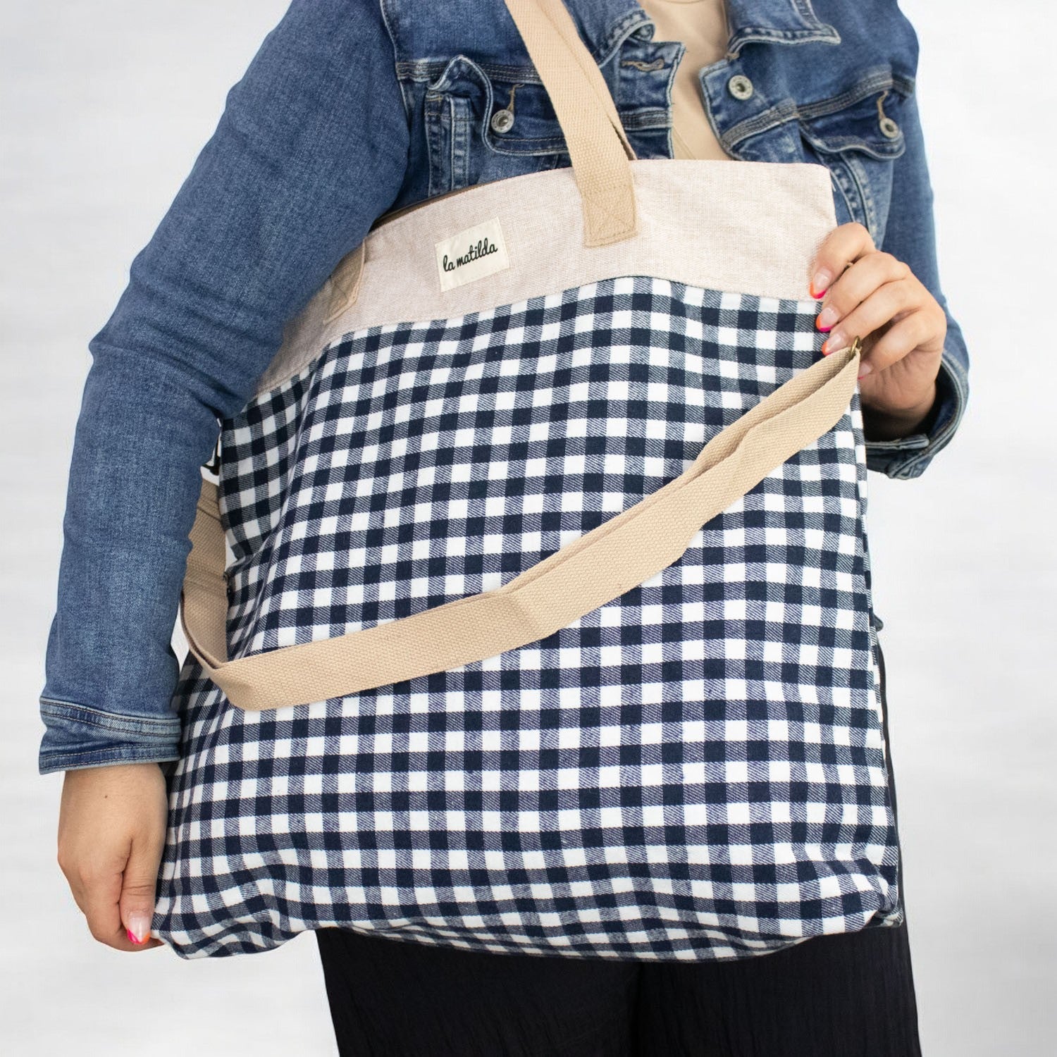 Bolso grande La Matilda Vichy Azul marino - KimondoShop