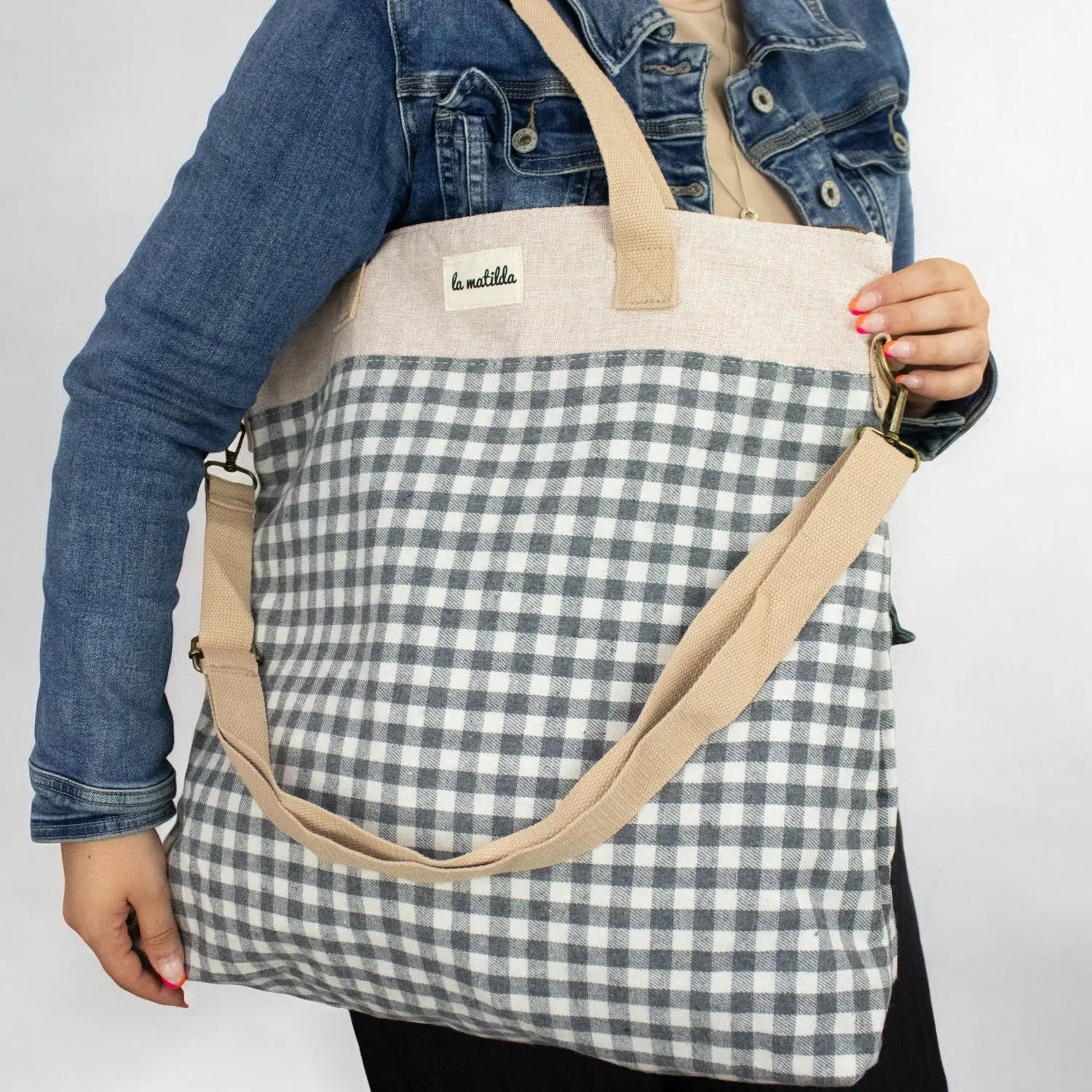 Bolso grande La Matilda Vichy gris - KimondoShop