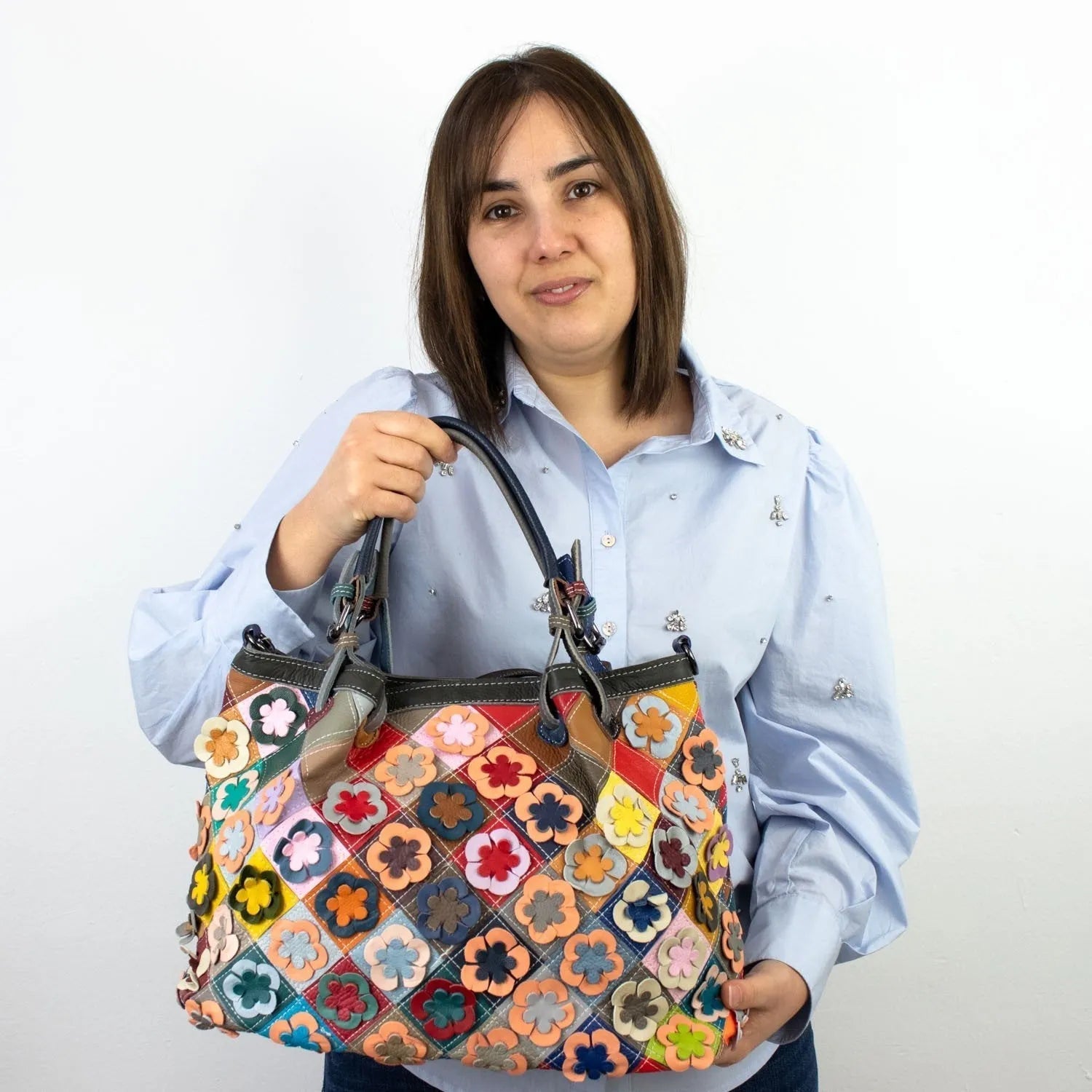 Bolso hobo de Piel Pregato Mosaic Flowers - KimondoShop