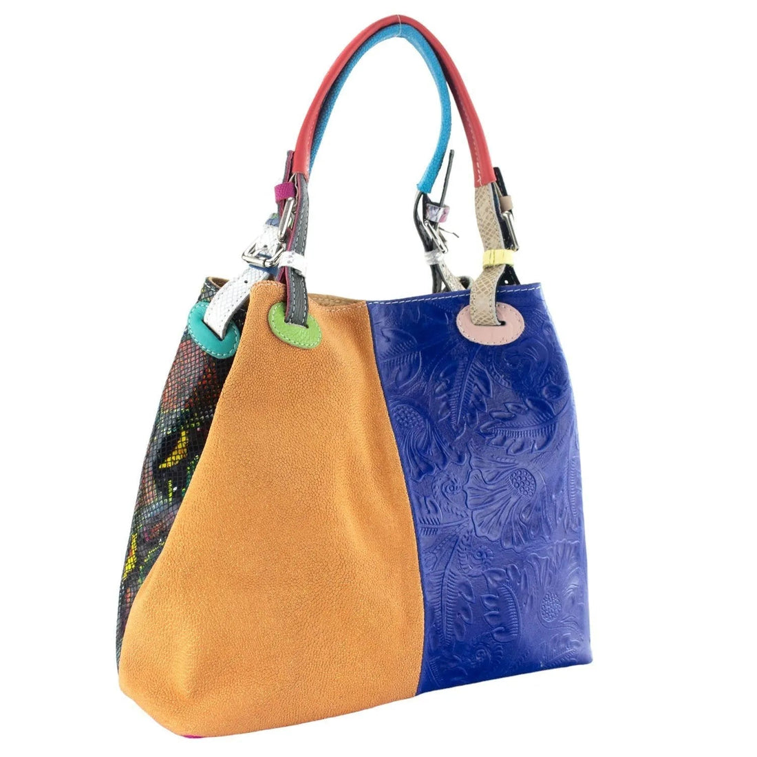 Bolso hobo en Piel Pregato Vittoria Azul eléctrico Camel - KimondoShop