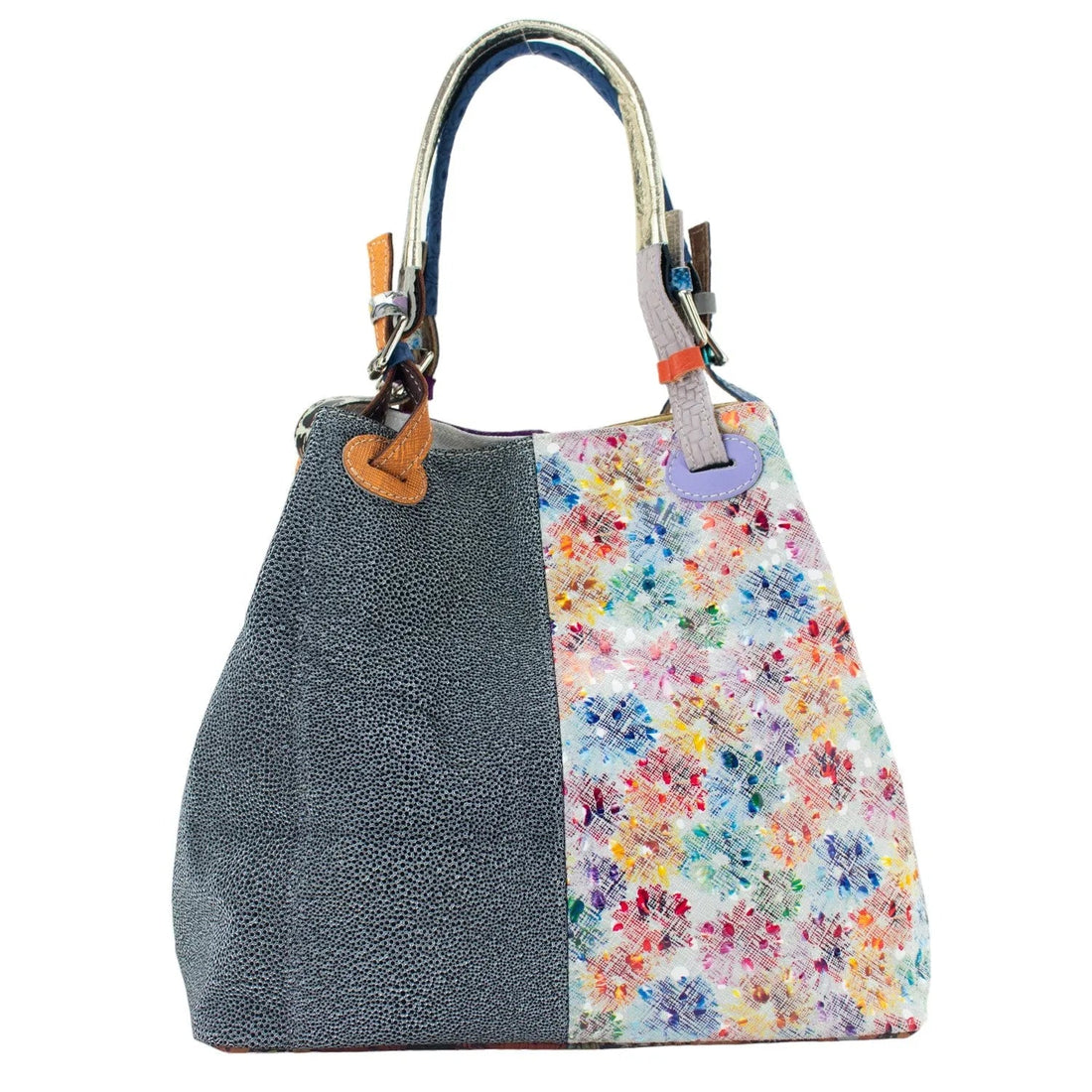 Bolso hobo en Piel Pregato Vittoria Gris Floral - KimondoShop