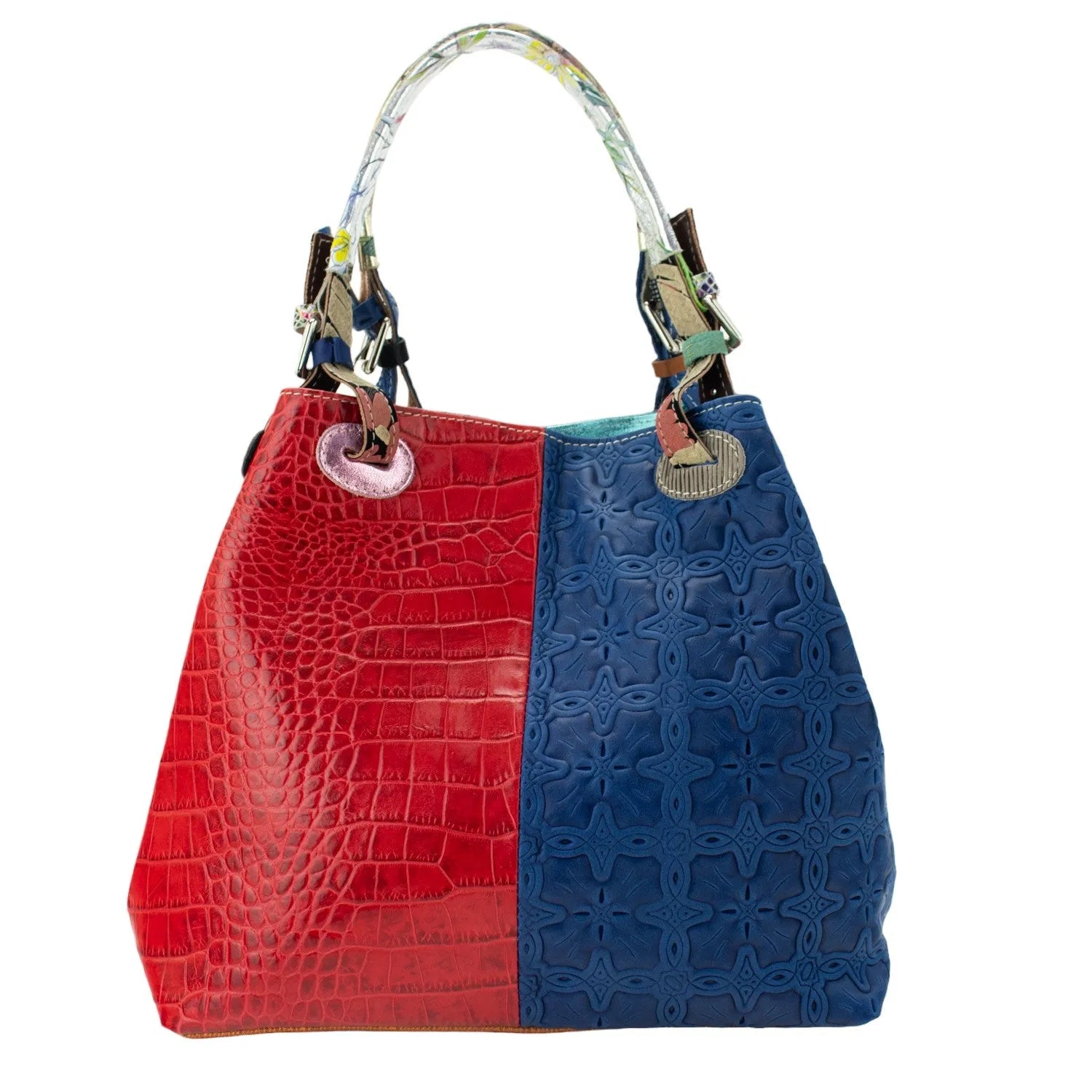 Bolso hobo en Piel Pregato Vittoria Rojo Azul - KimondoShop