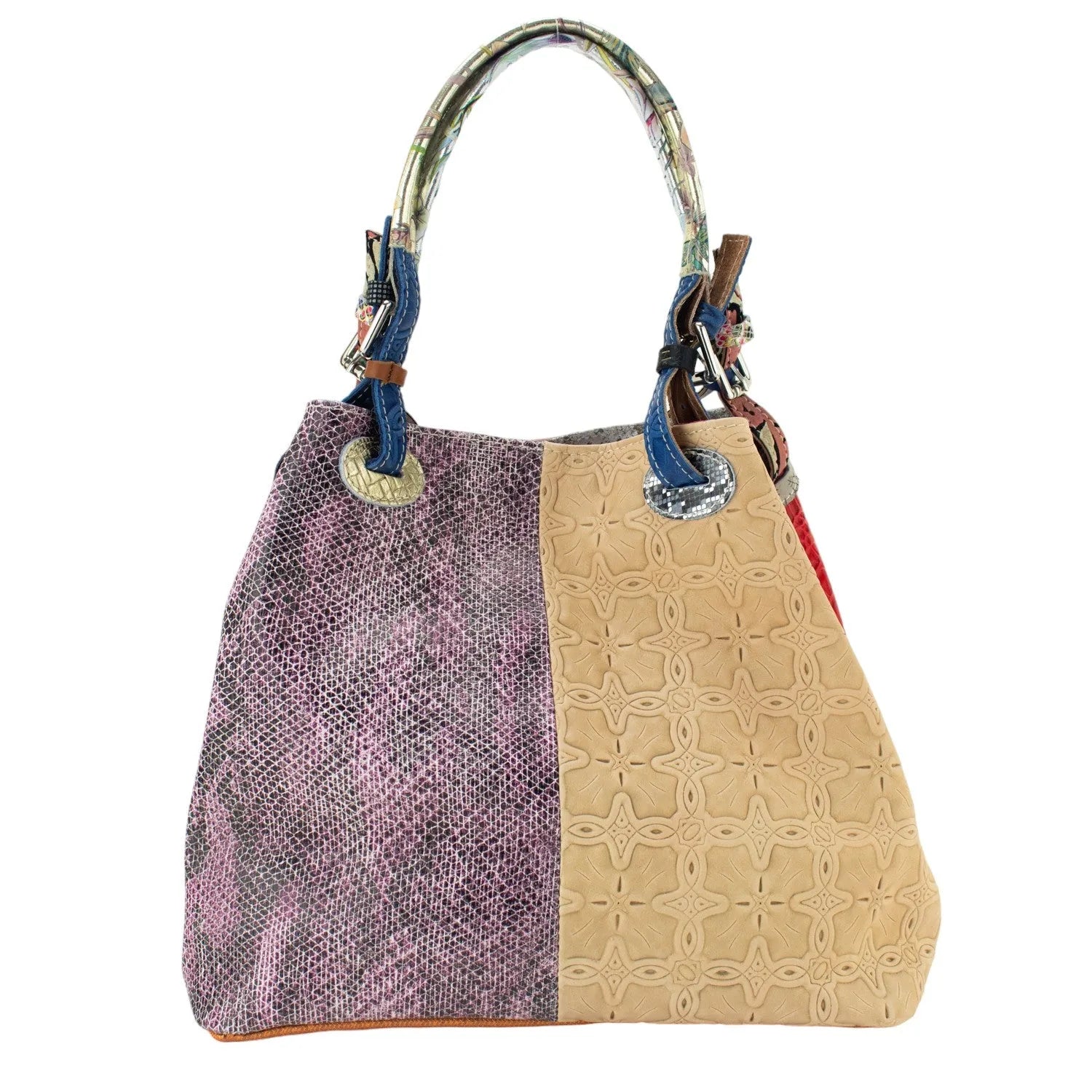 Bolso hobo en Piel Pregato Vittoria Rojo Azul - KimondoShop