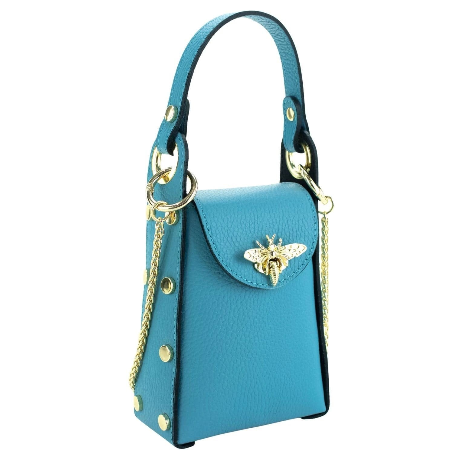 Bolso mini en Piel Pregato Golden Bee Turquesa - KimondoShop