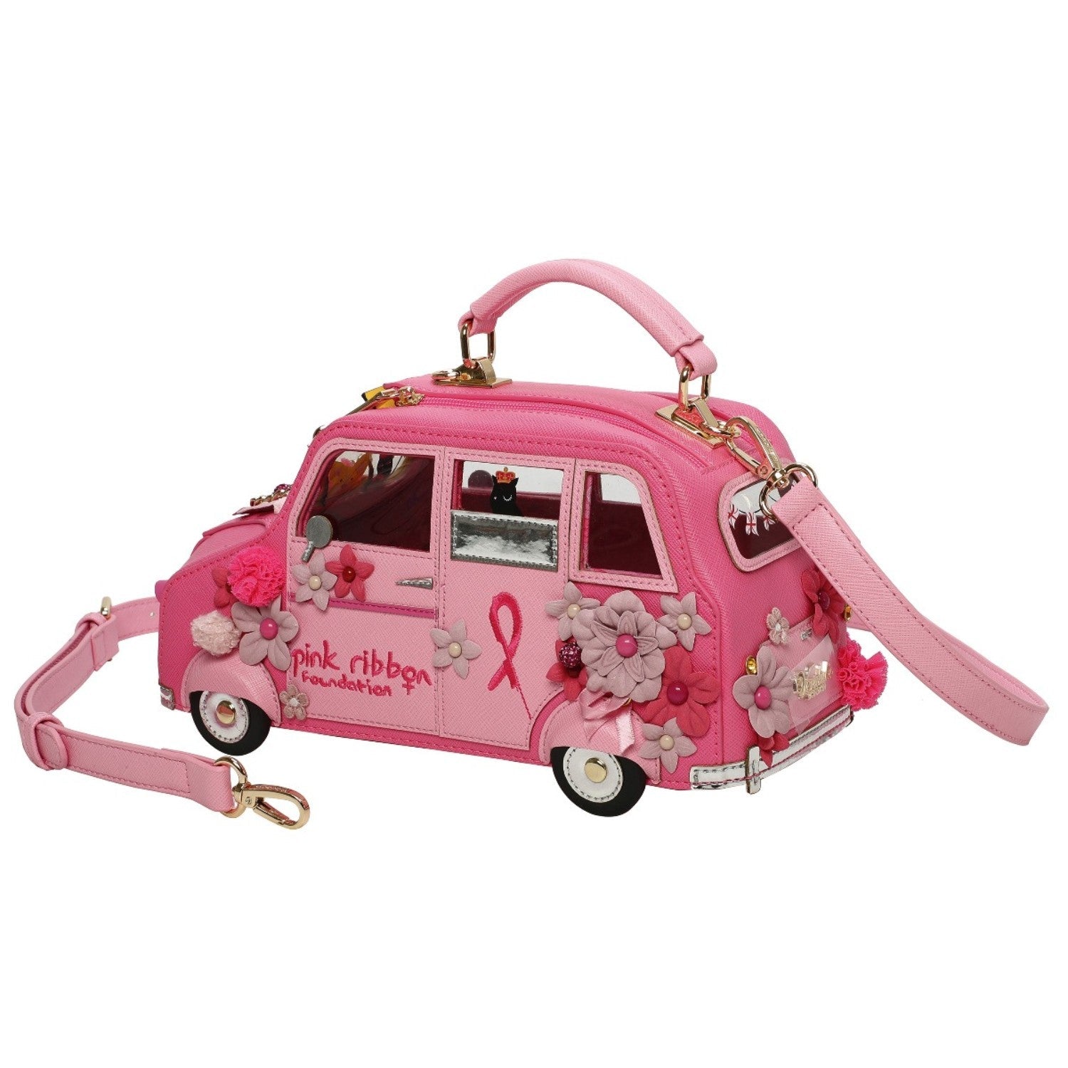 Bolso Pink Taxi Vendula London Cats & Corgis Floral - Pink Ribbon Foundation - KimondoShop