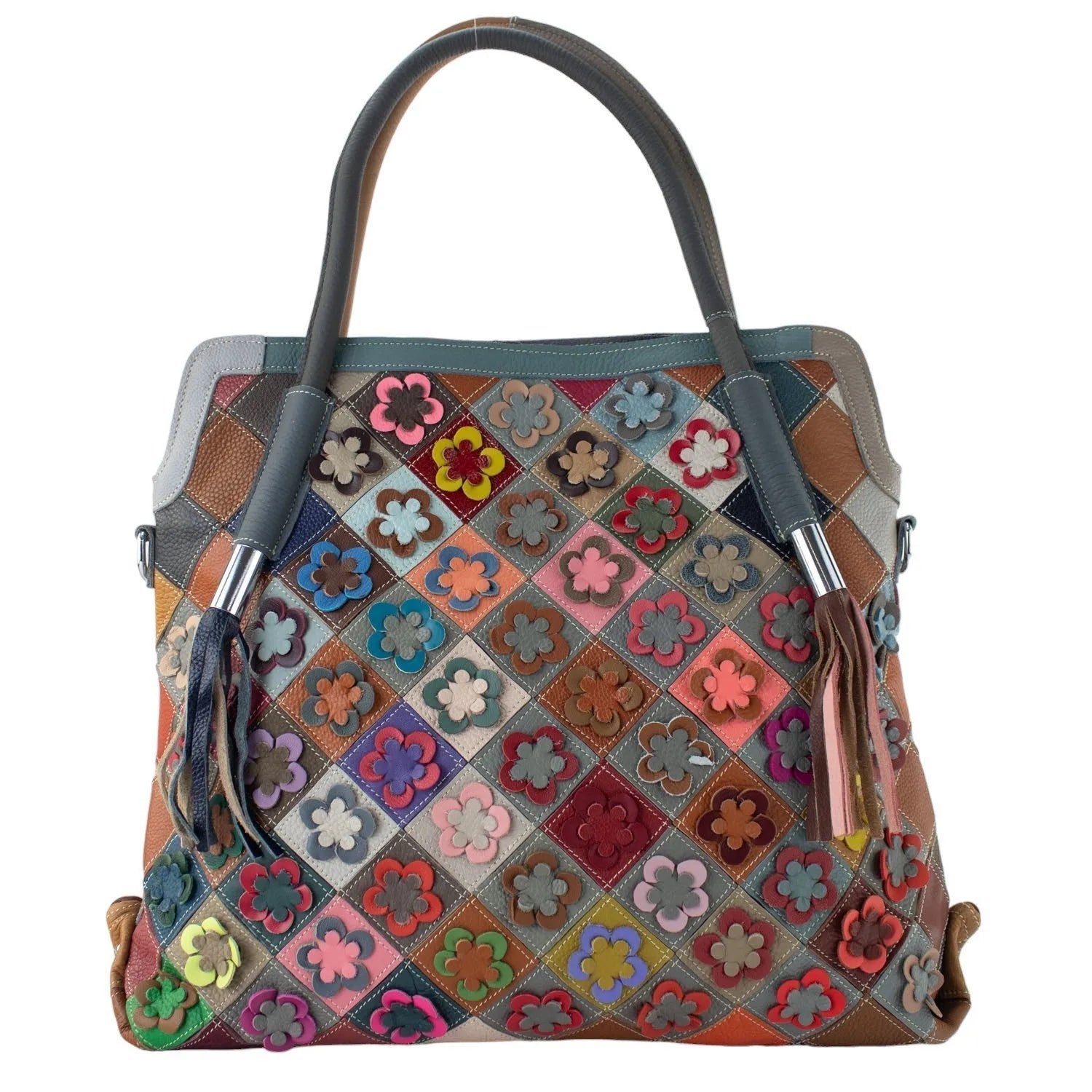 Bolso shopper asa ajustable de Piel Pregato Mosaic Flowers - KimondoShop