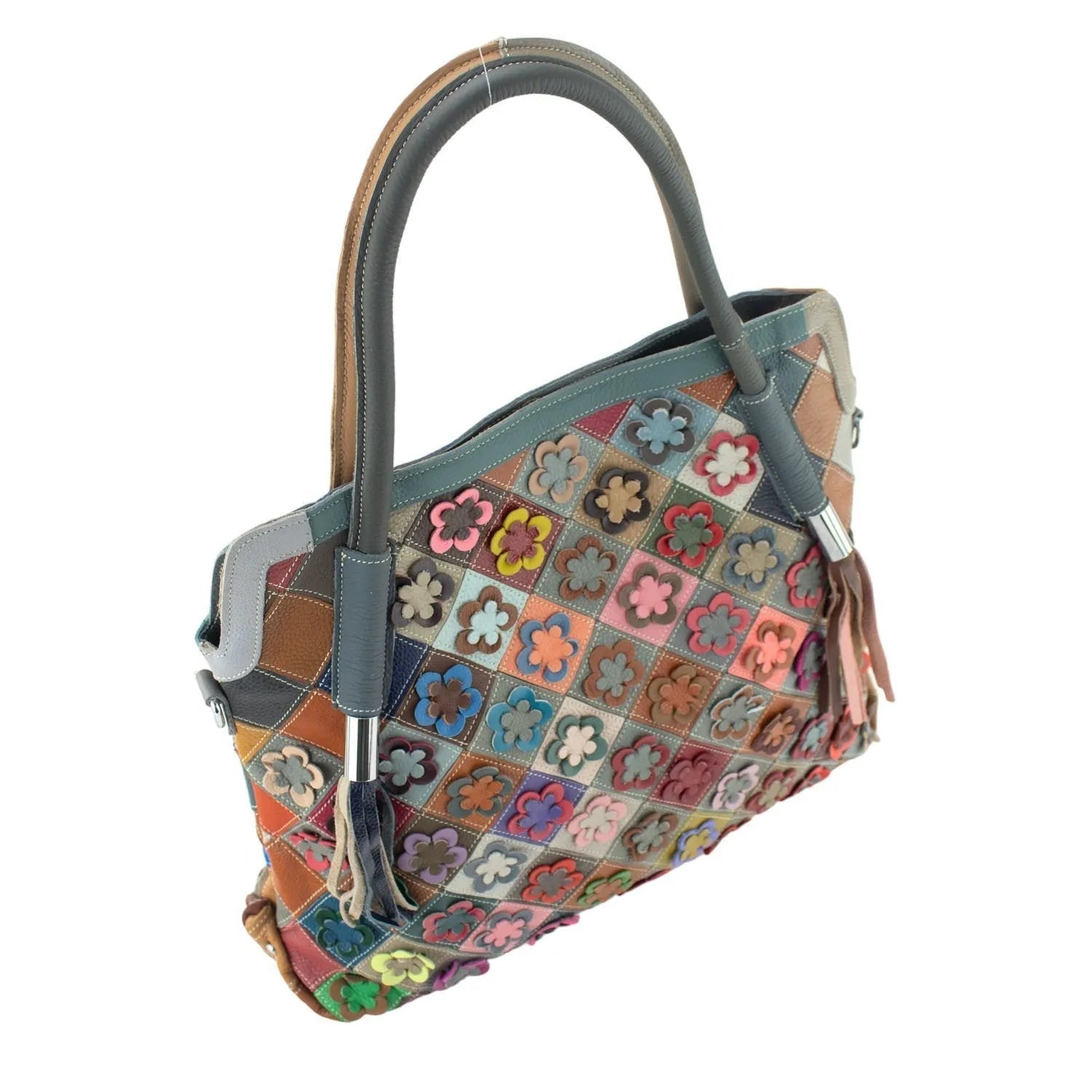 Bolso shopper asa ajustable de Piel Pregato Mosaic Flowers - KimondoShop