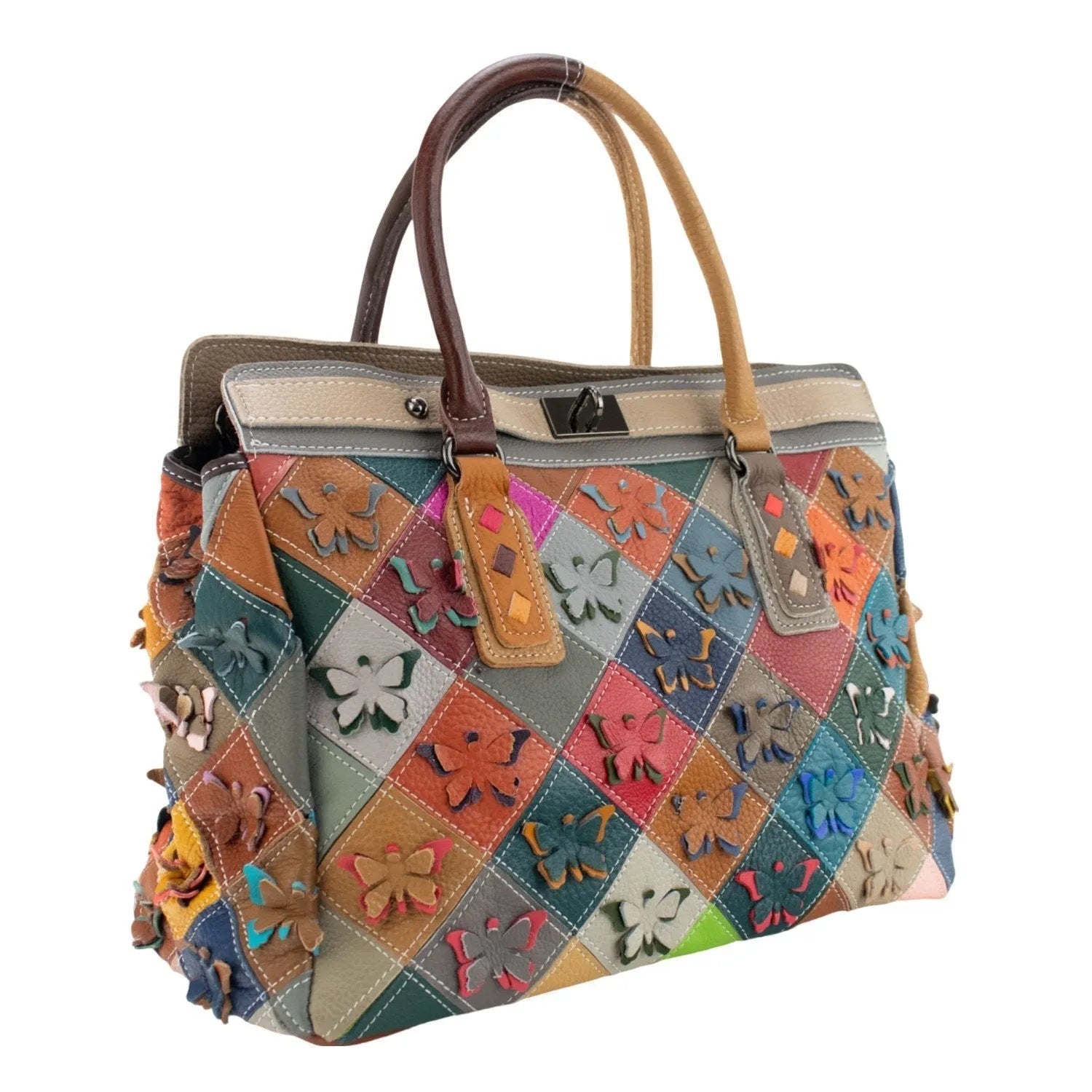 Bolso shopper con broche de Piel Pregato Mosaic Buterfly - KimondoShop