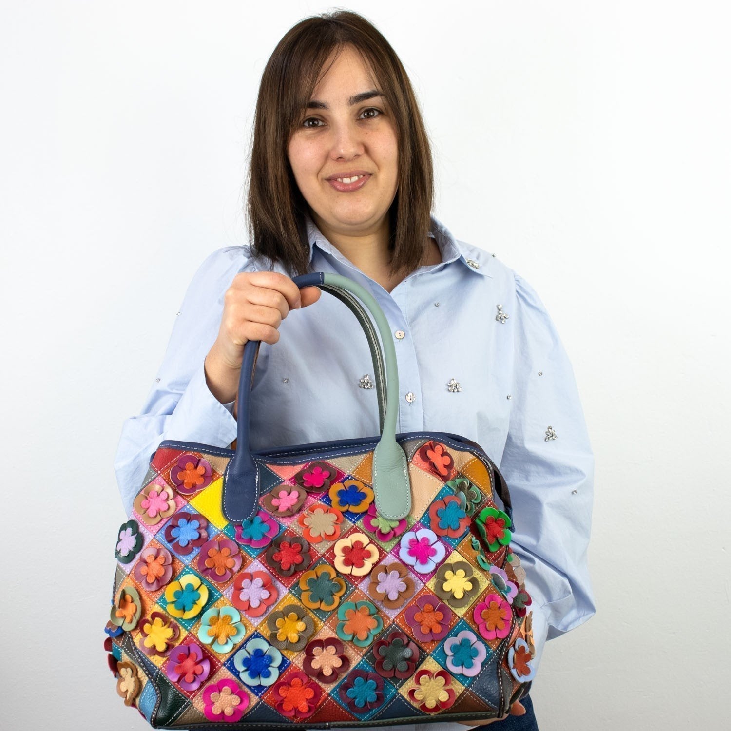 Bolso shopper de Piel Pregato Mosaic Flowers - KimondoShop